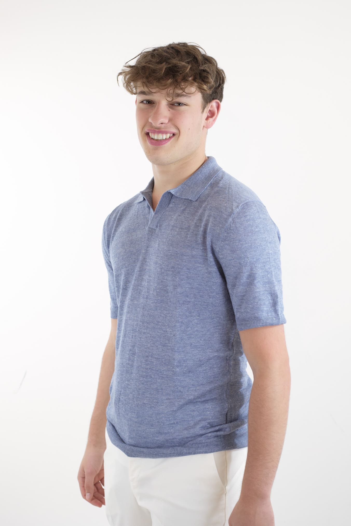 BARBA Polo Lino Maniche Corte Blu Denim Mélange