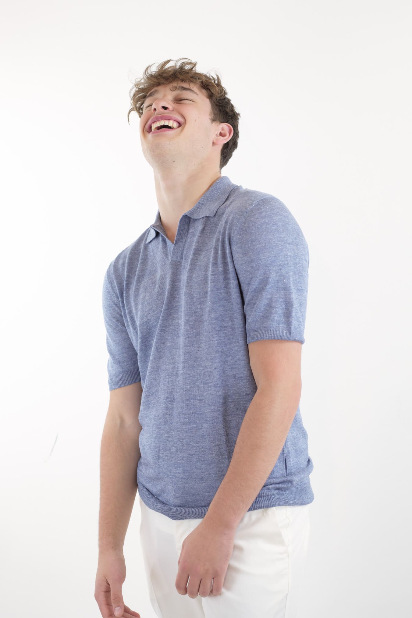 BARBA Polo Lino Maniche Corte Blu Denim Mélange