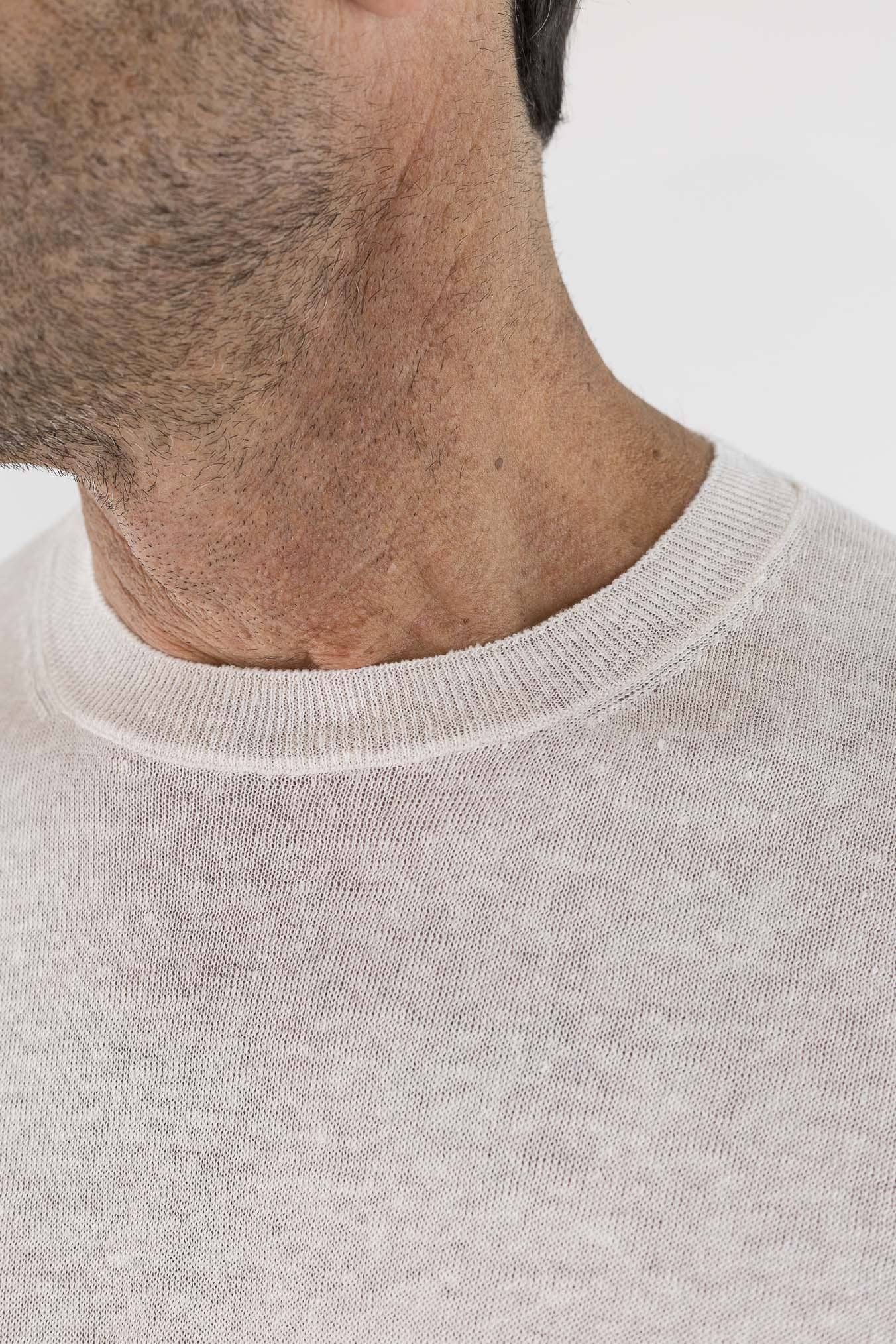 BARBA Girocollo Lino Maniche Corte Bianco Mélange