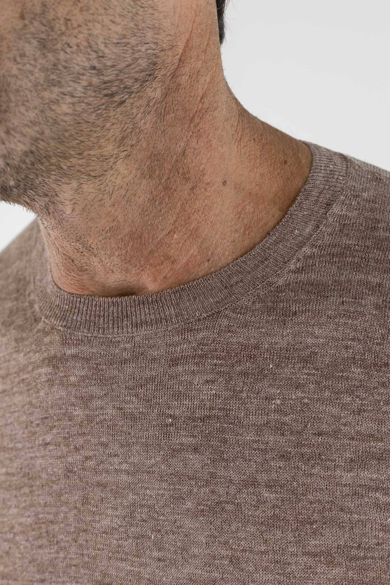 BARBA Girocollo Lino Maniche Corte Marrone Mélange