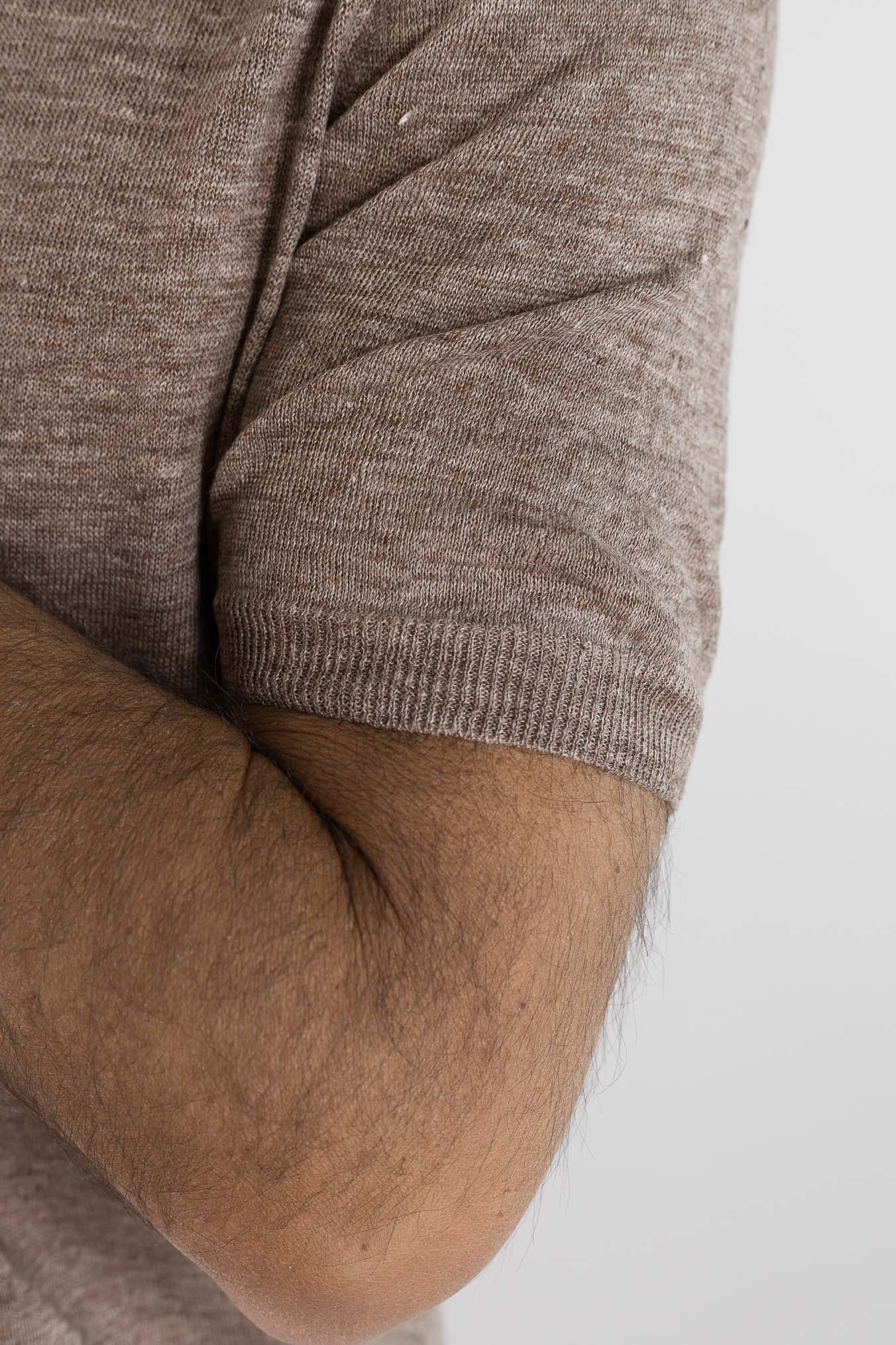 BARBA Girocollo Lino Maniche Corte Marrone Mélange