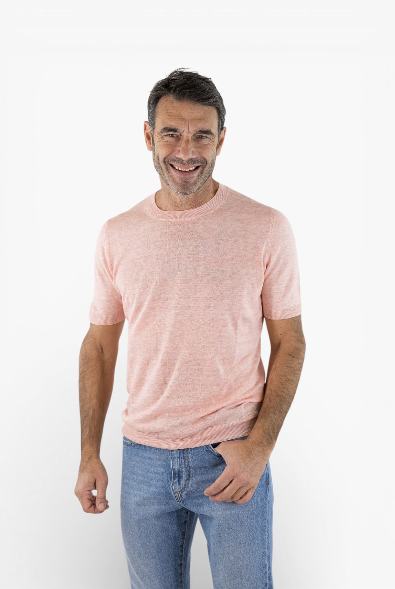 BARBA Girocollo Lino Maniche Corte Rosa Mélange