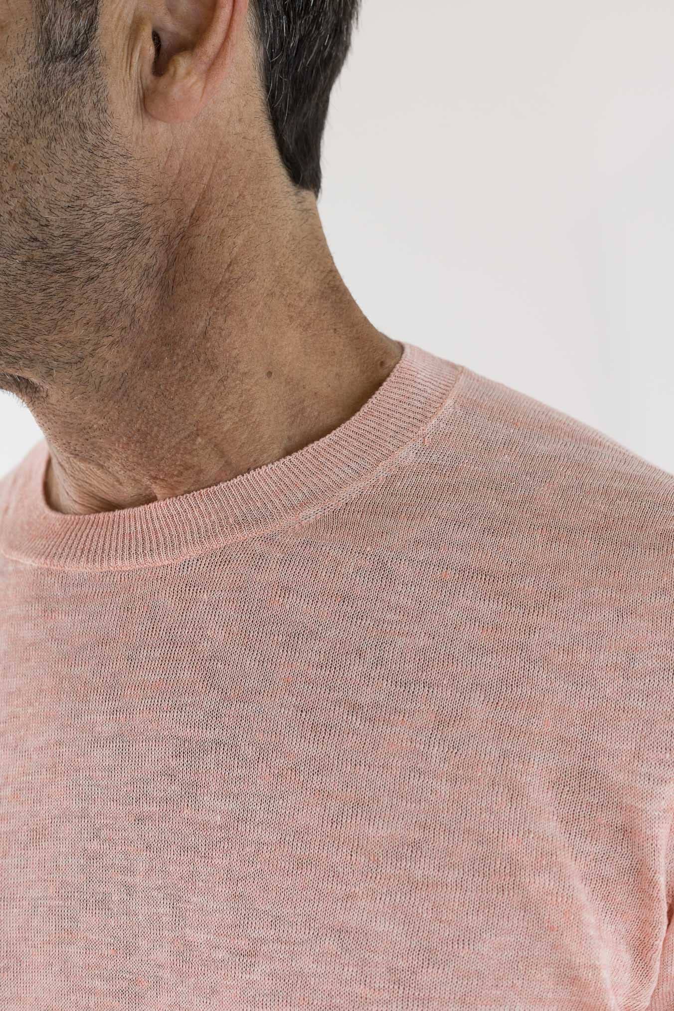 BARBA Girocollo Lino Maniche Corte Rosa Mélange