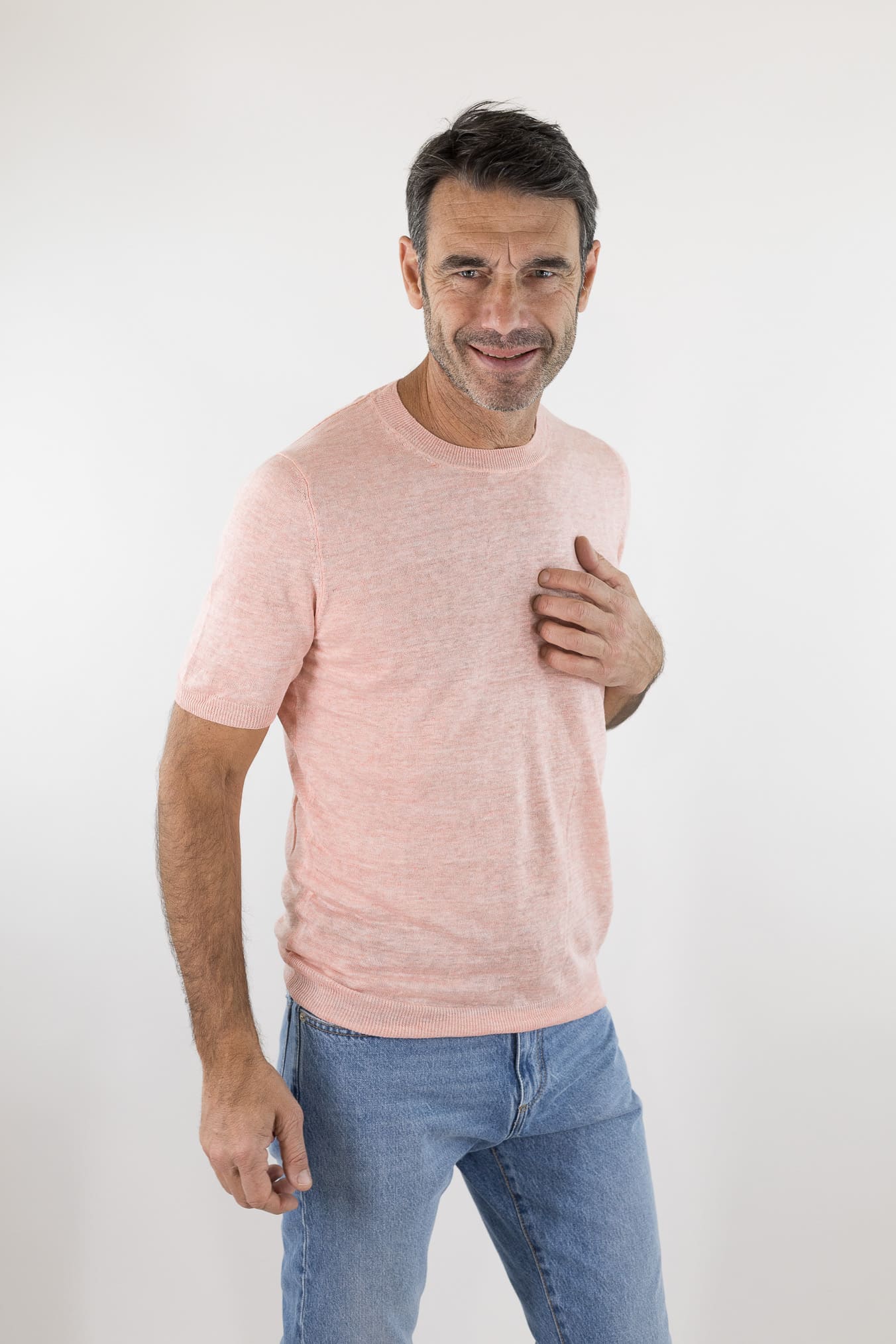 BARBA Girocollo Lino Maniche Corte Rosa Mélange