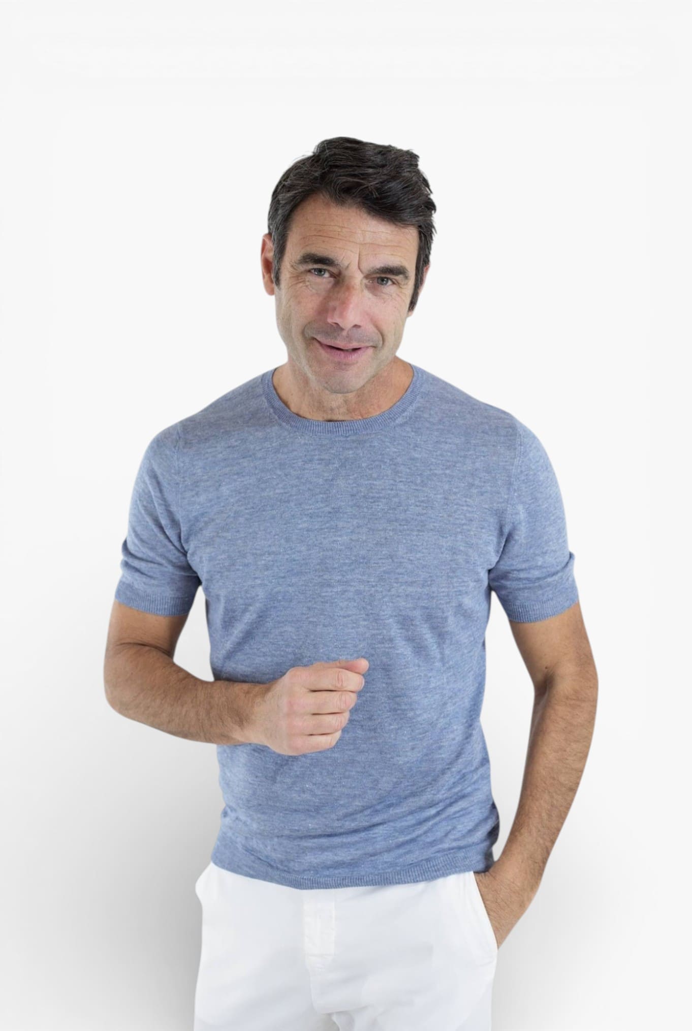 BARBA Girocollo Lino Maniche Corte Denim Mélange