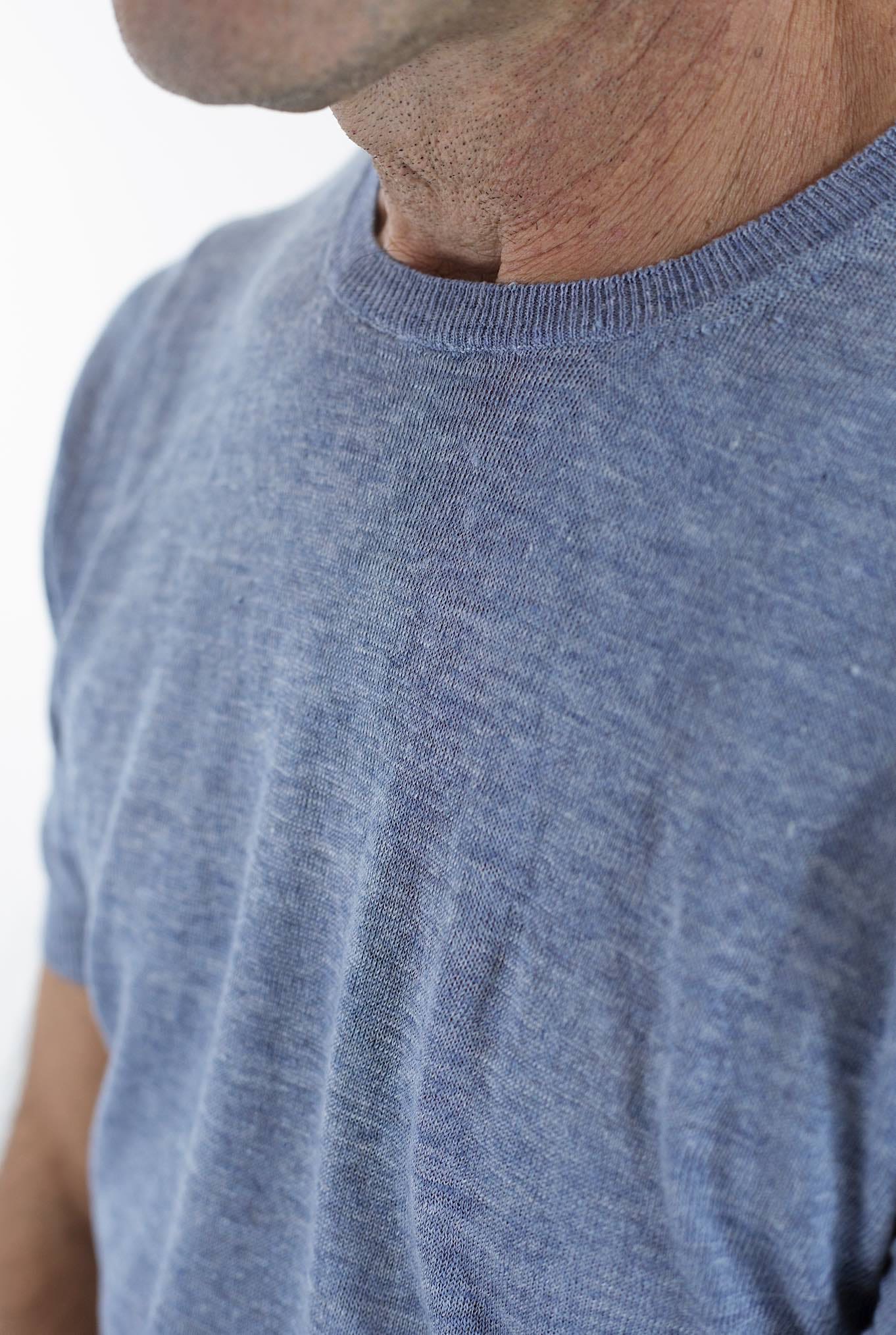 BARBA Girocollo Lino Maniche Corte Denim Mélange