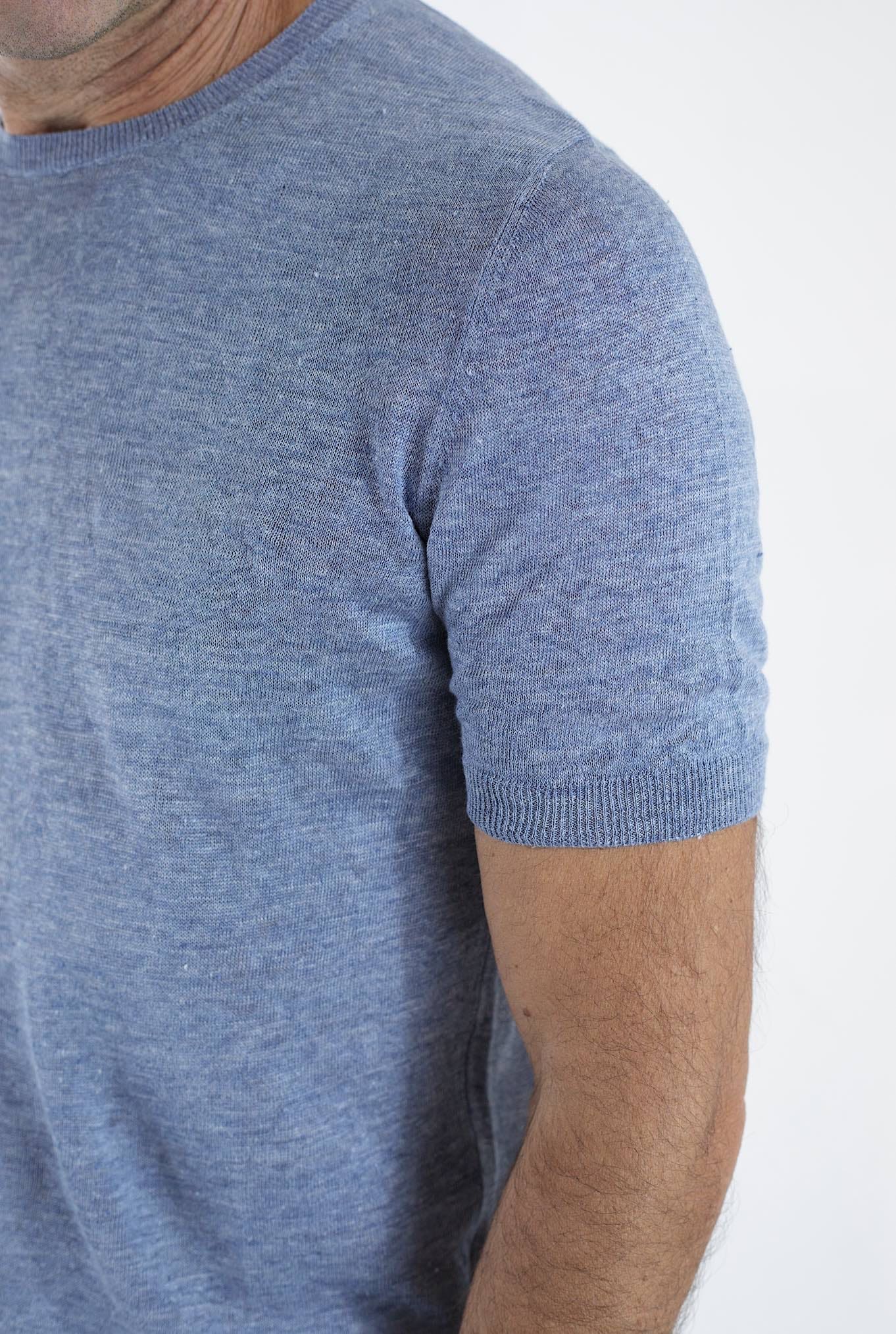 BARBA Girocollo Lino Maniche Corte Denim Mélange