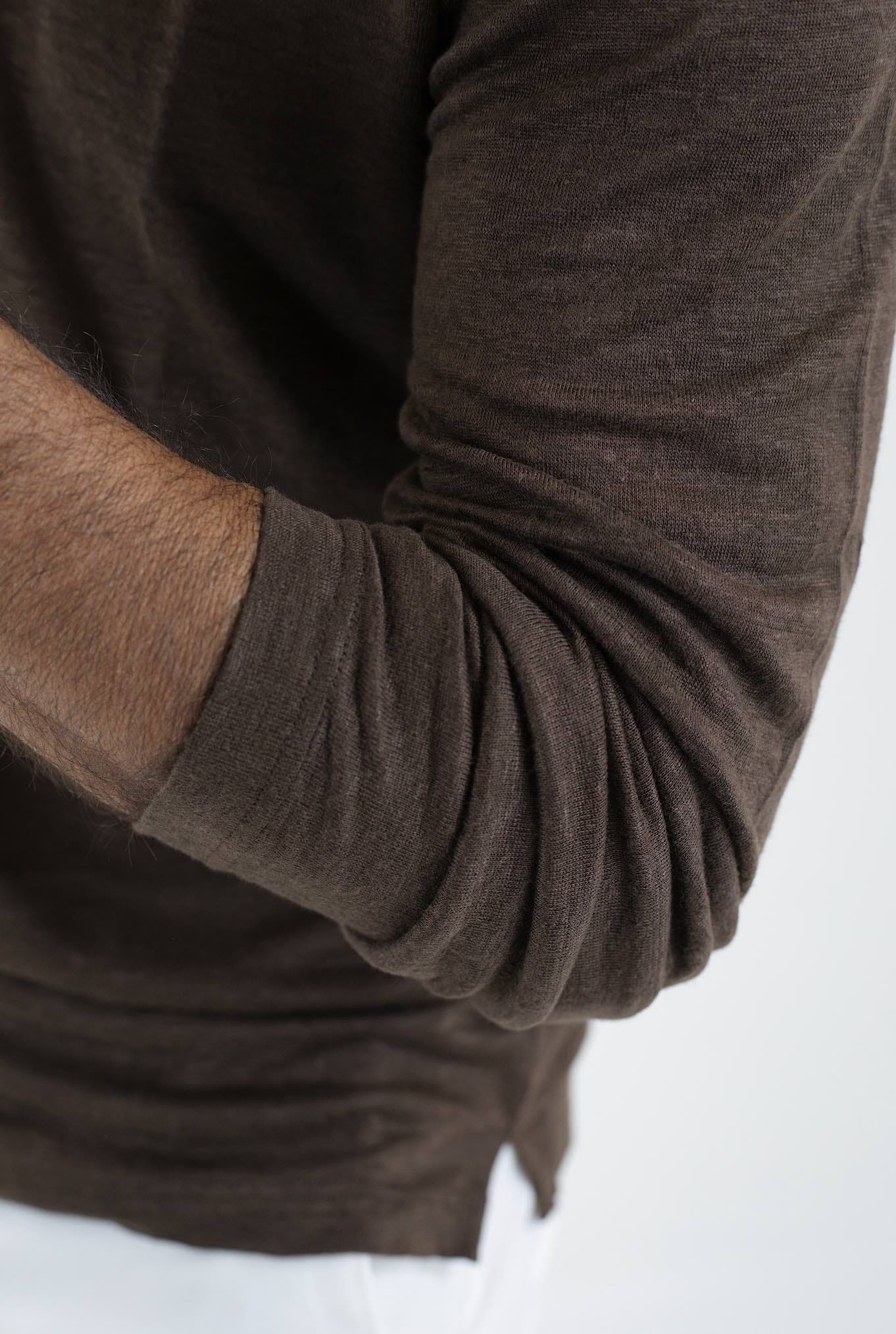 BARBA Polo Maniche Lunghe Jersey Lino Marrone