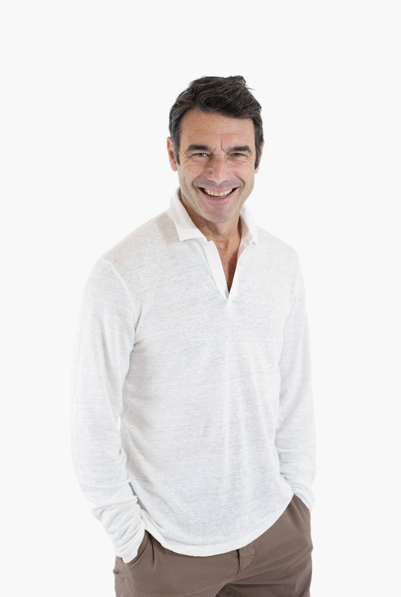 BARBA Polo Maniche Lunghe Jersey Lino Bianco