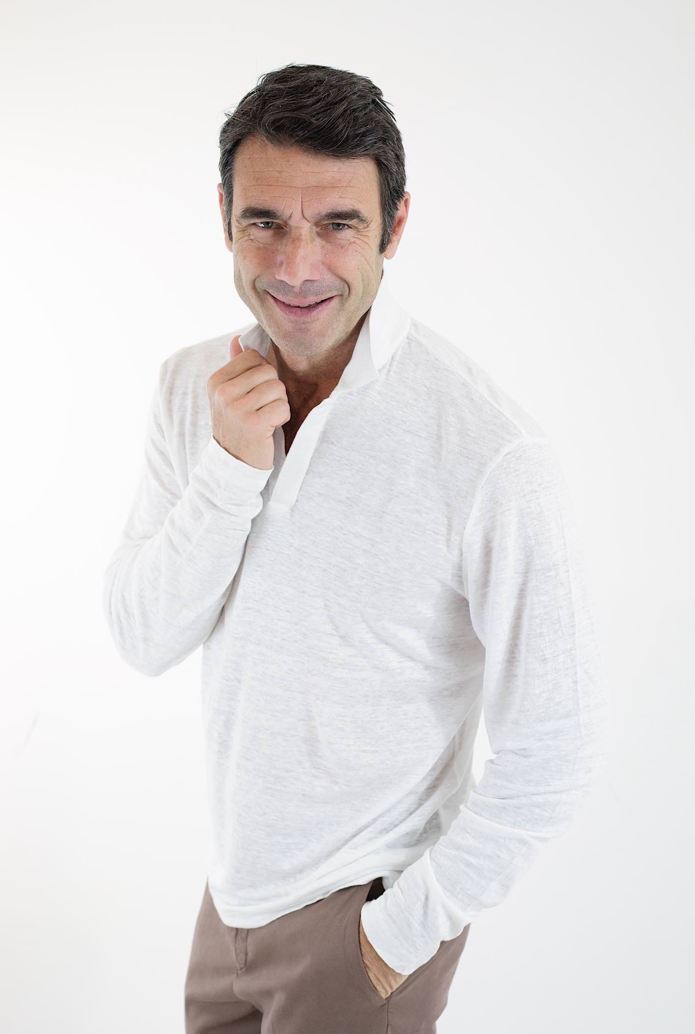 BARBA Polo Maniche Lunghe Jersey Lino Bianco