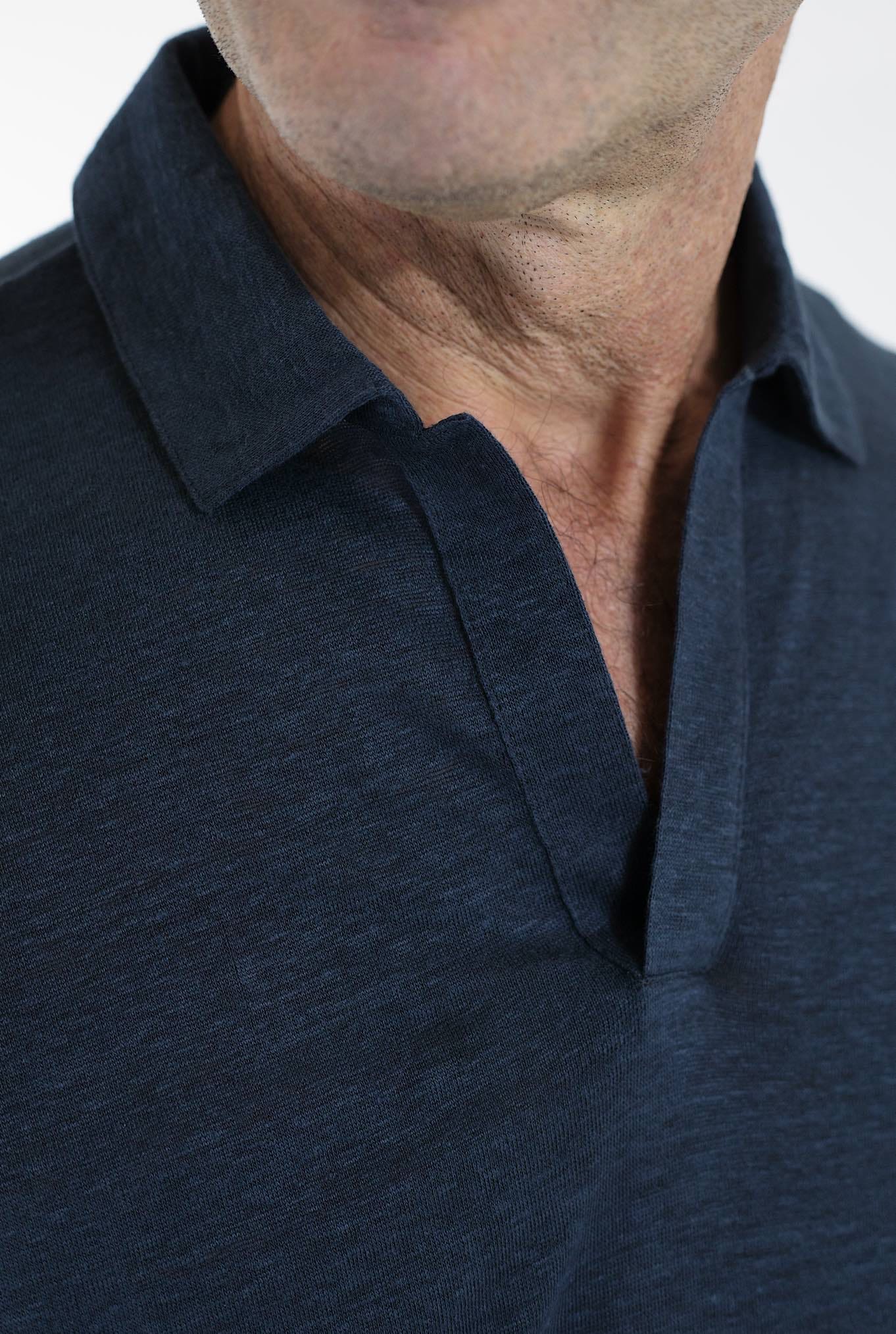 BARBA Polo Maniche Lunghe Jersey Lino Blu Petrolio