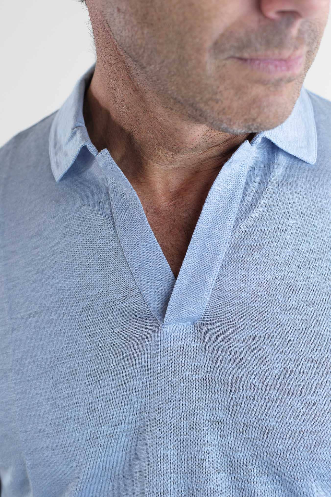 BARBA Polo Maniche Lunghe Jersey Lino Celeste