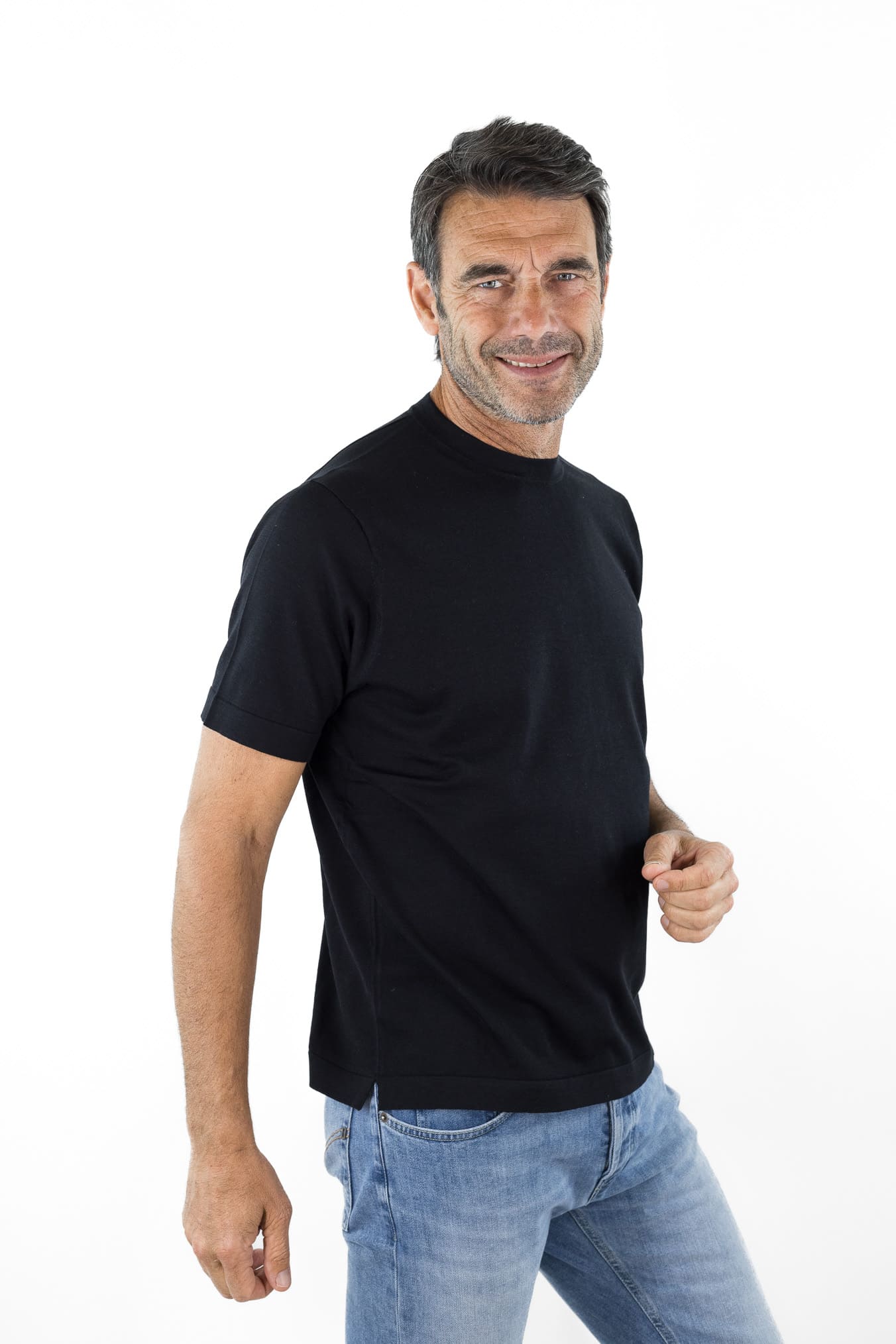 BRAMANI T-Shirt Cotone e Seta Nero