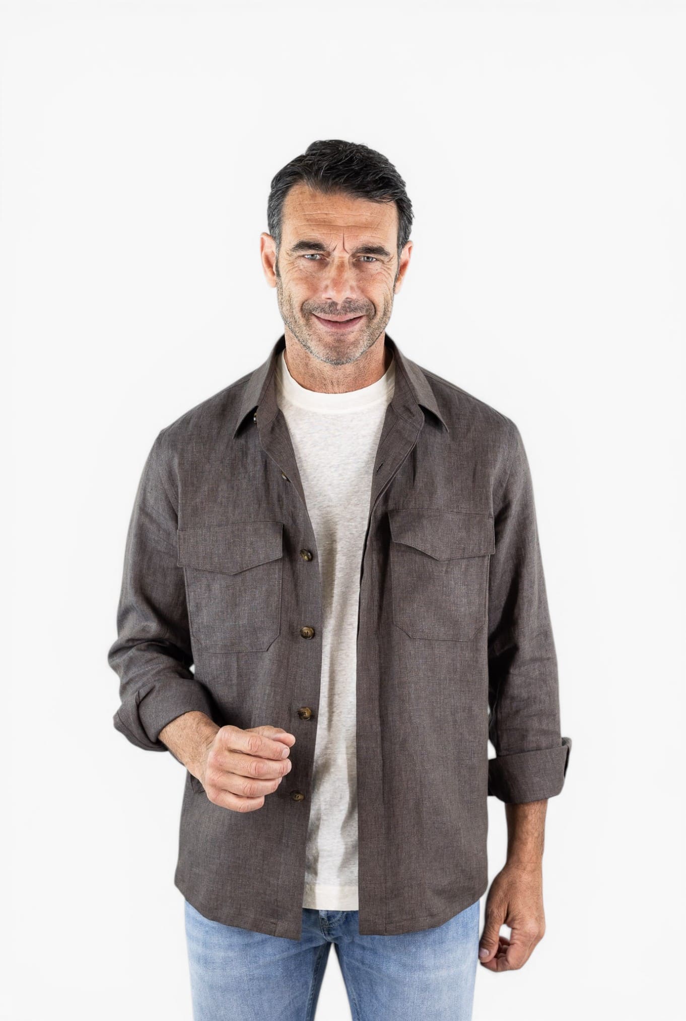 CANALI Overshirt Lino Marrone