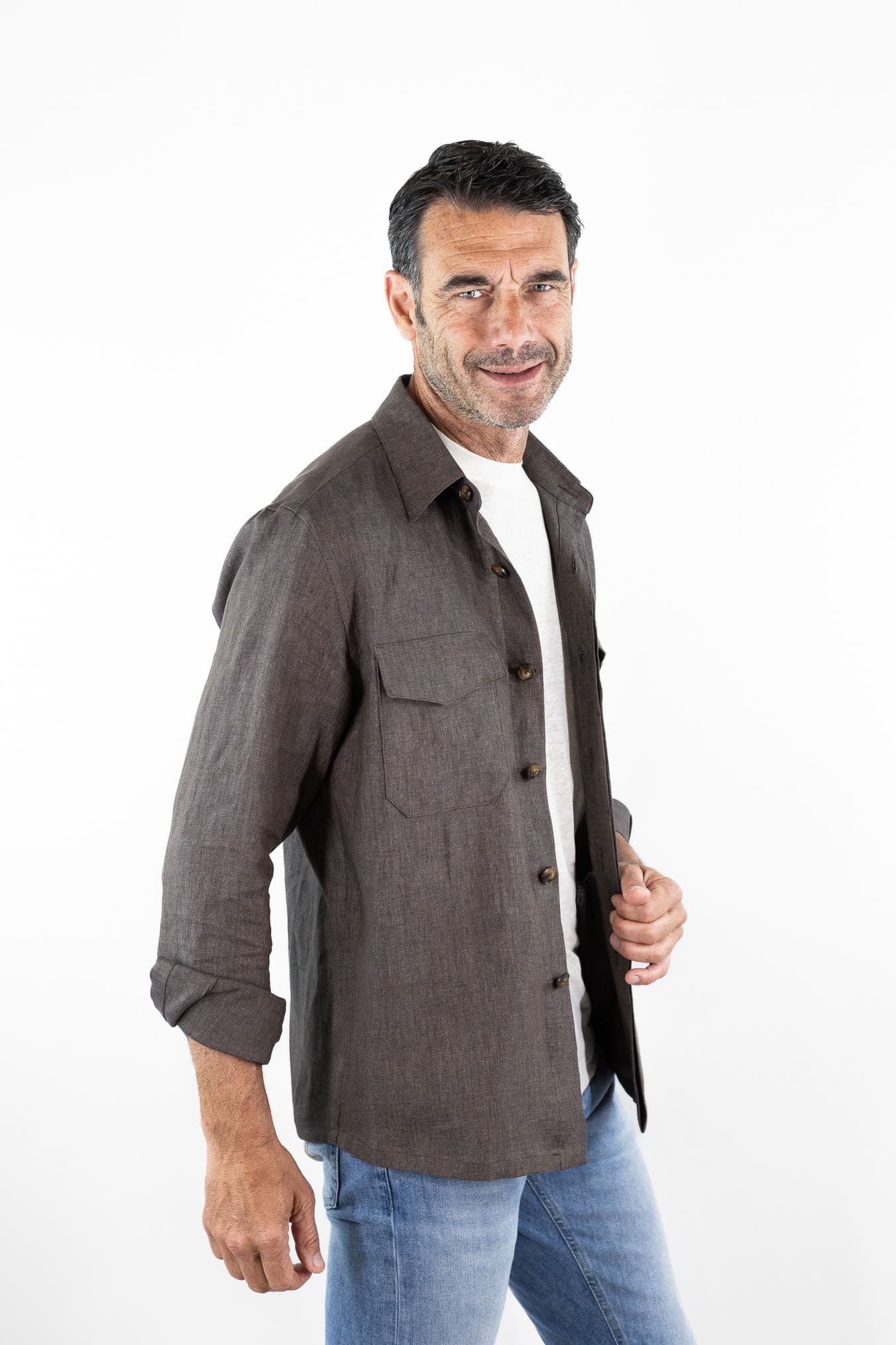 CANALI Overshirt Lino Marrone
