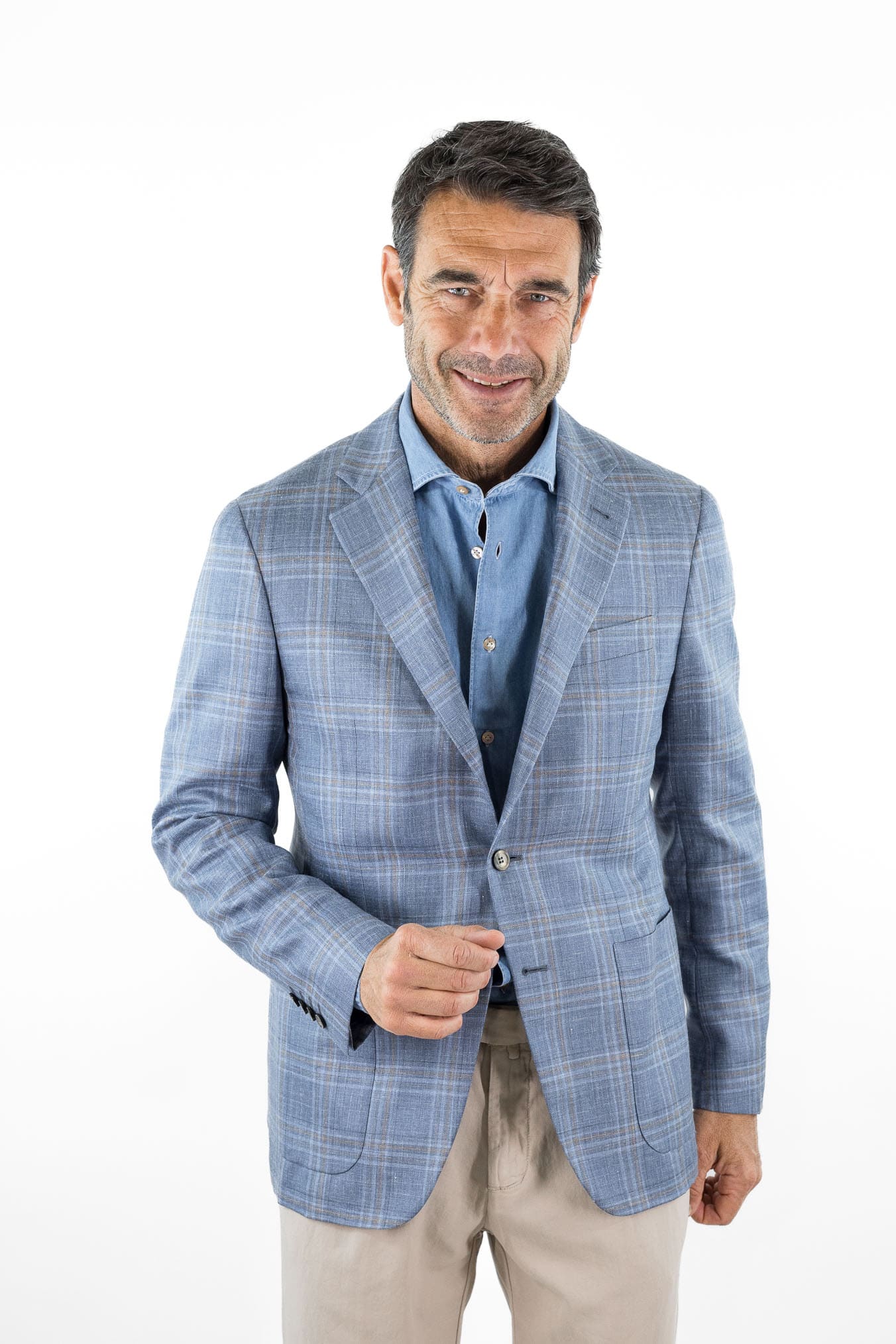 CANALI Giacca "Kei" Principe di Galles Azzurro