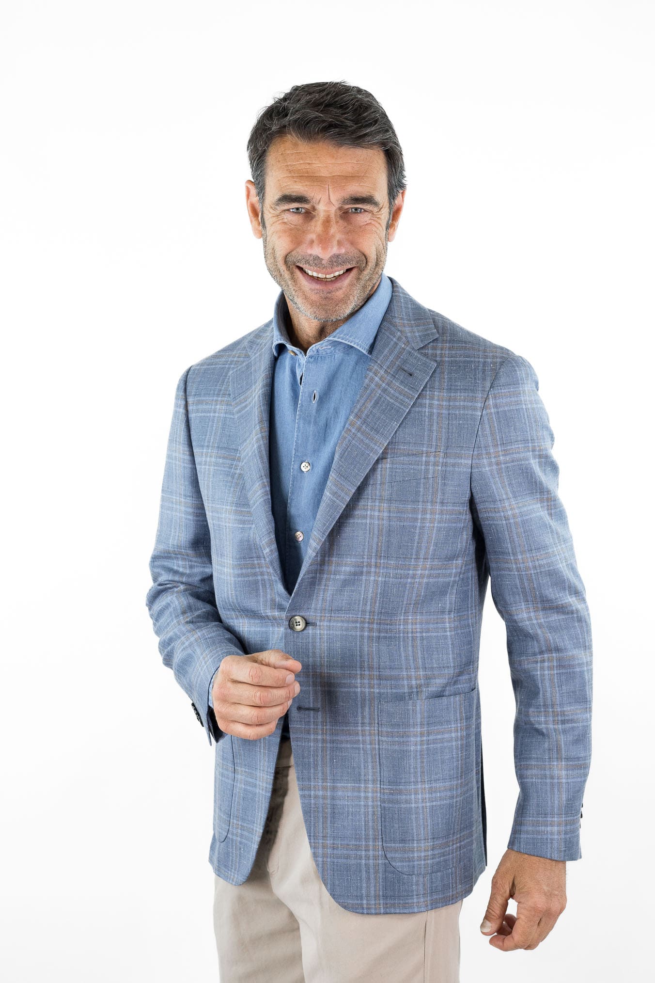 CANALI Giacca "Kei" Principe di Galles Azzurro