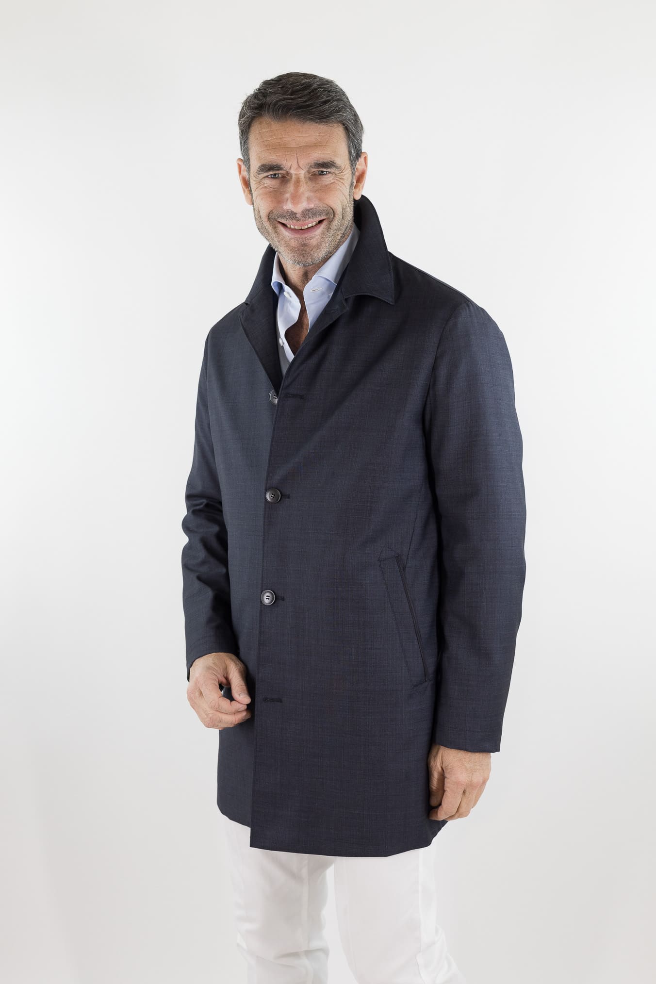 CANALI Soprabito Sfoderato Lana Rain Treatment Blu