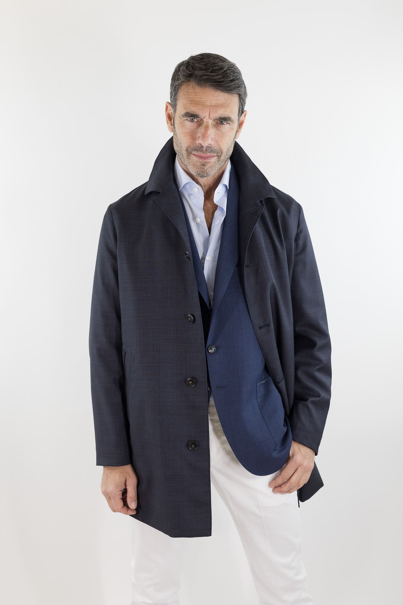 CANALI Soprabito Sfoderato Lana Rain Treatment Blu