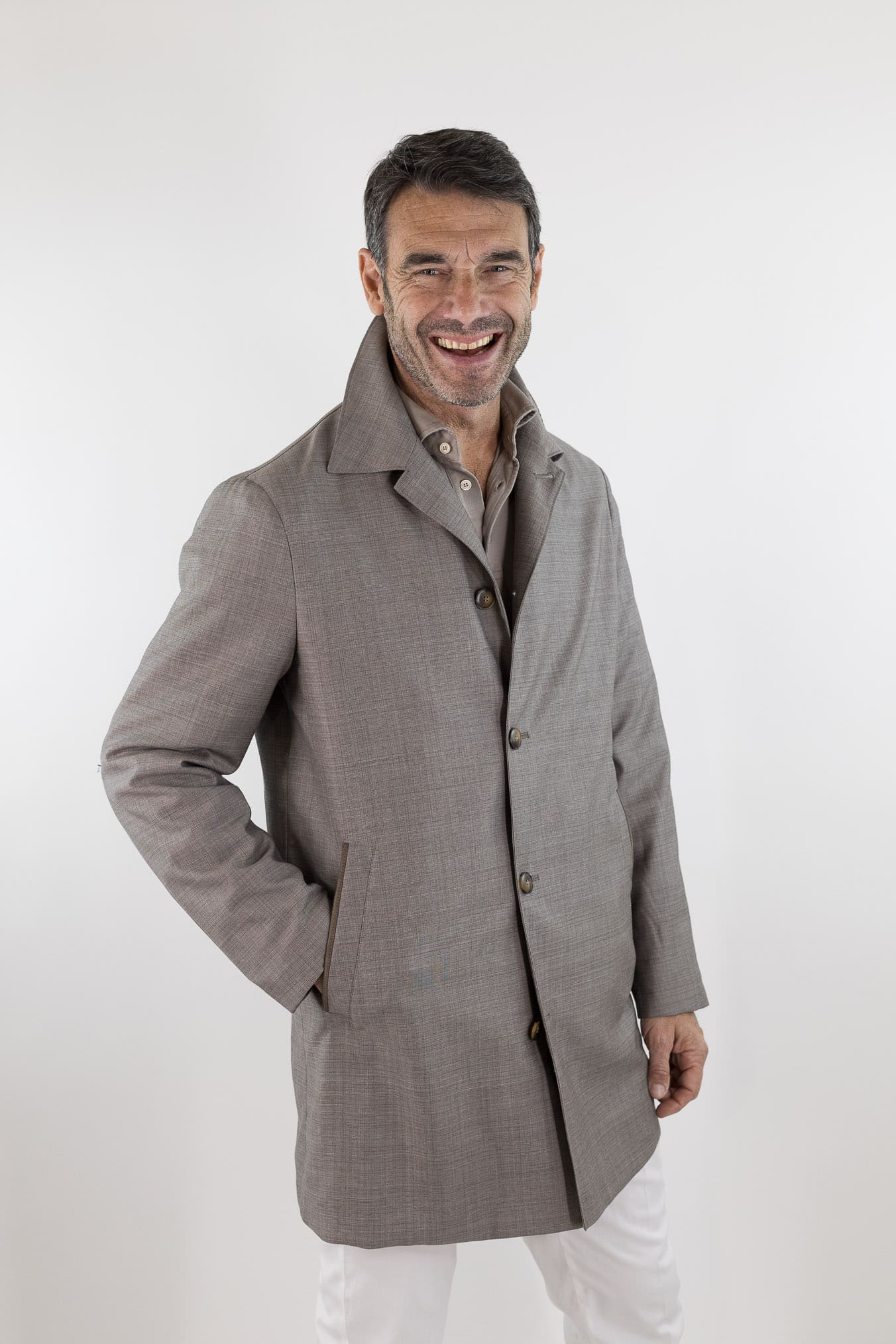 CANALI Soprabito Sfoderato Lana Rain Treatment Tortora