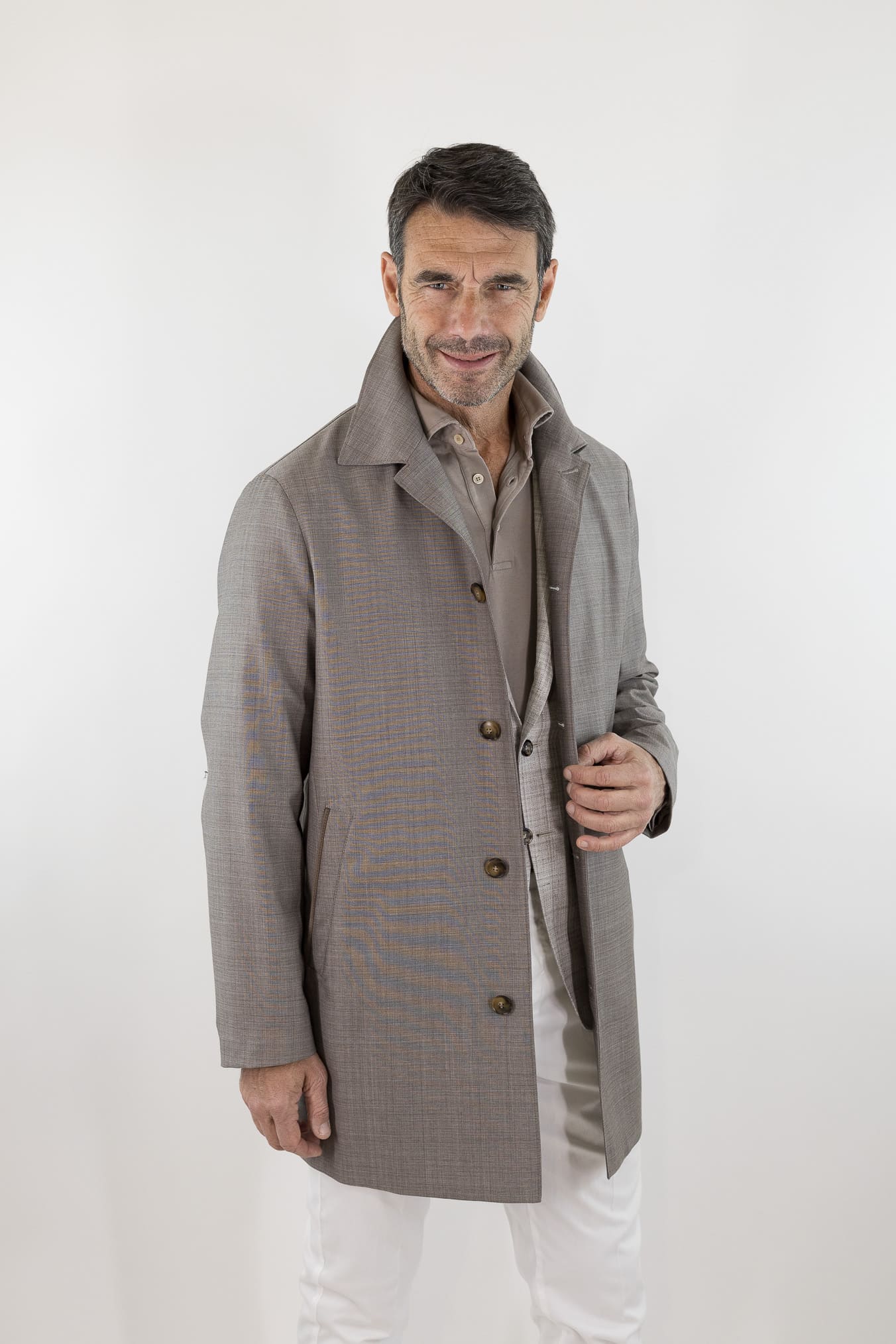 CANALI Soprabito Sfoderato Lana Rain Treatment Tortora