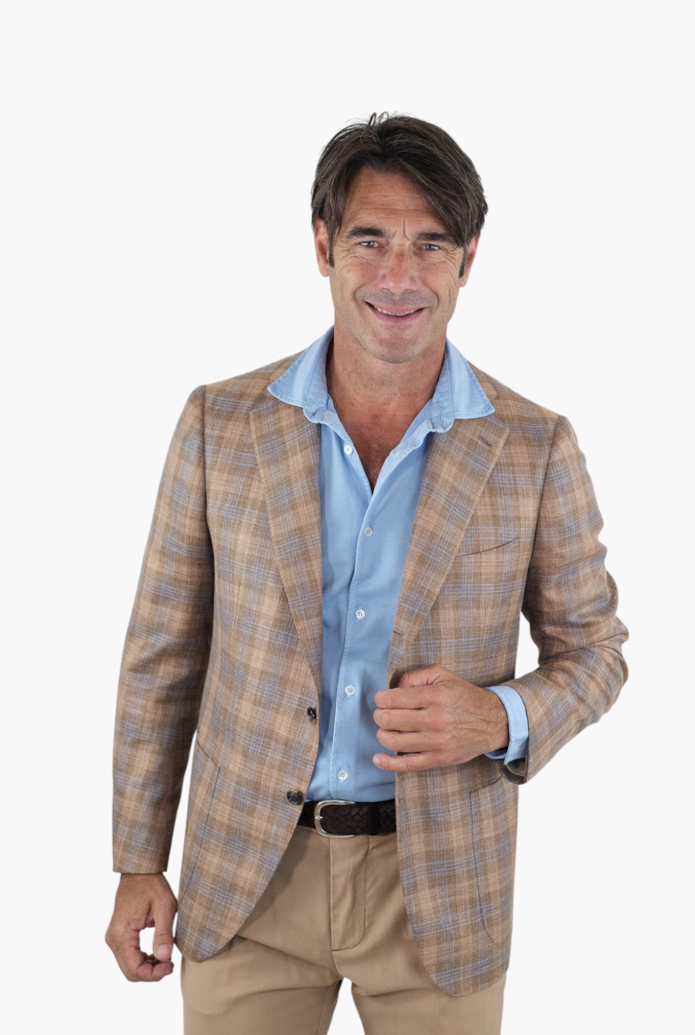 CESARE ATTOLINI Giacca Monopetto Check Beige e Blu