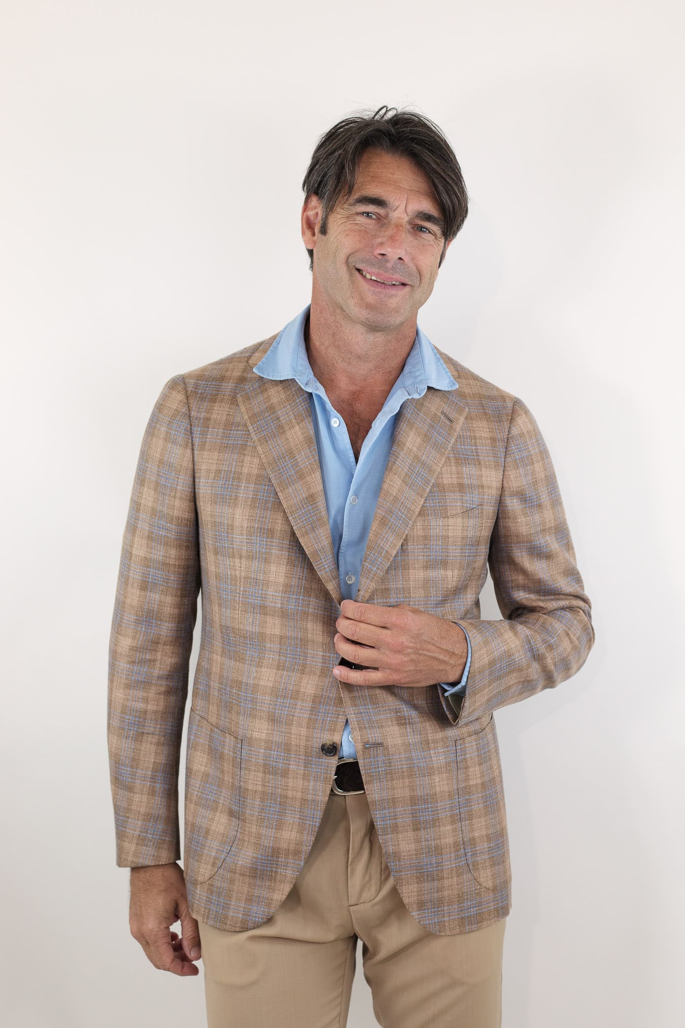 CESARE ATTOLINI Giacca Monopetto Check Beige e Blu