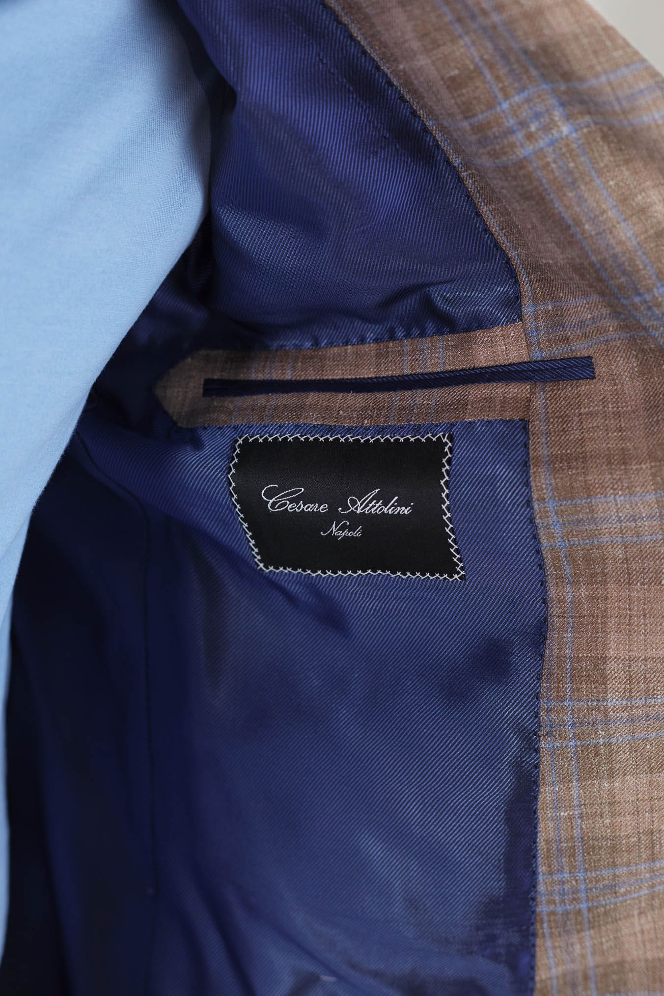 CESARE ATTOLINI Giacca Monopetto Check Beige e Blu