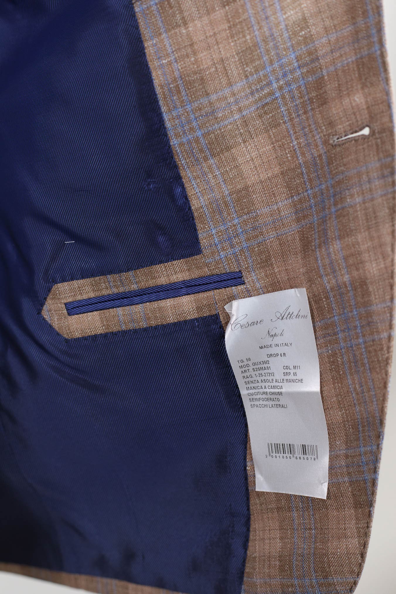 CESARE ATTOLINI Giacca Monopetto Check Beige e Blu