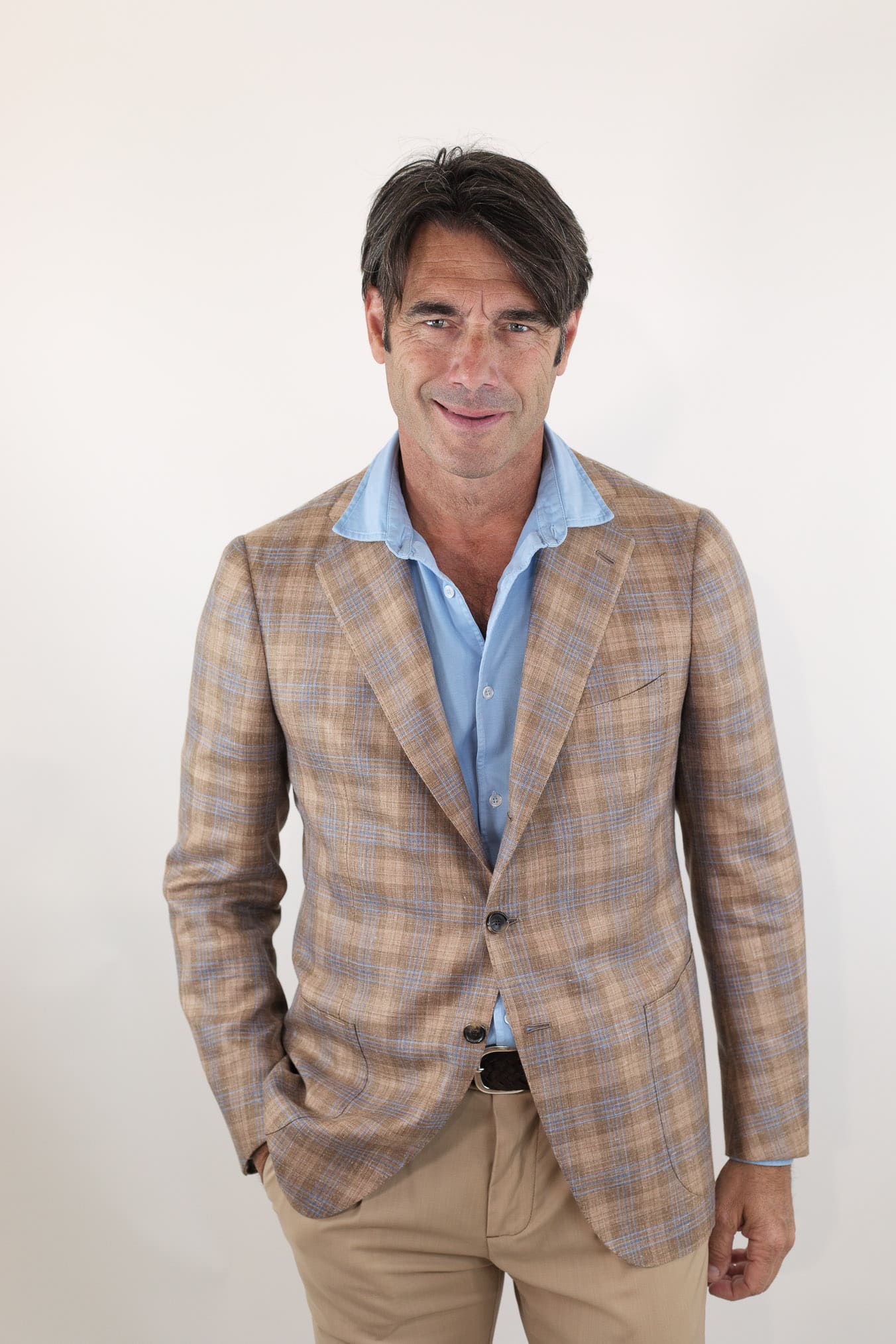 CESARE ATTOLINI Giacca Monopetto Check Beige e Blu