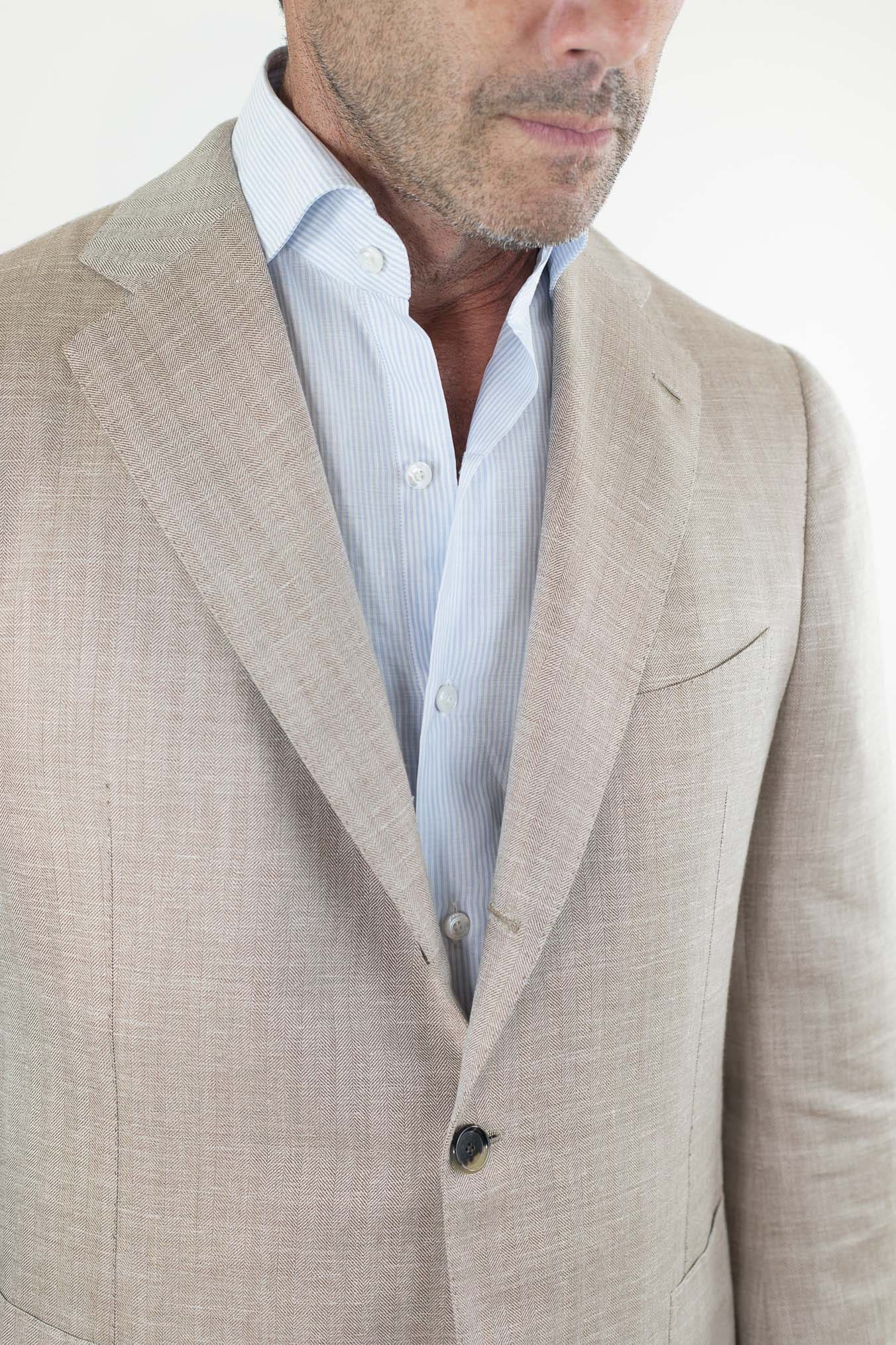 CESARE ATTOLINI Giacca Spigata Lana Seta Lino Beige