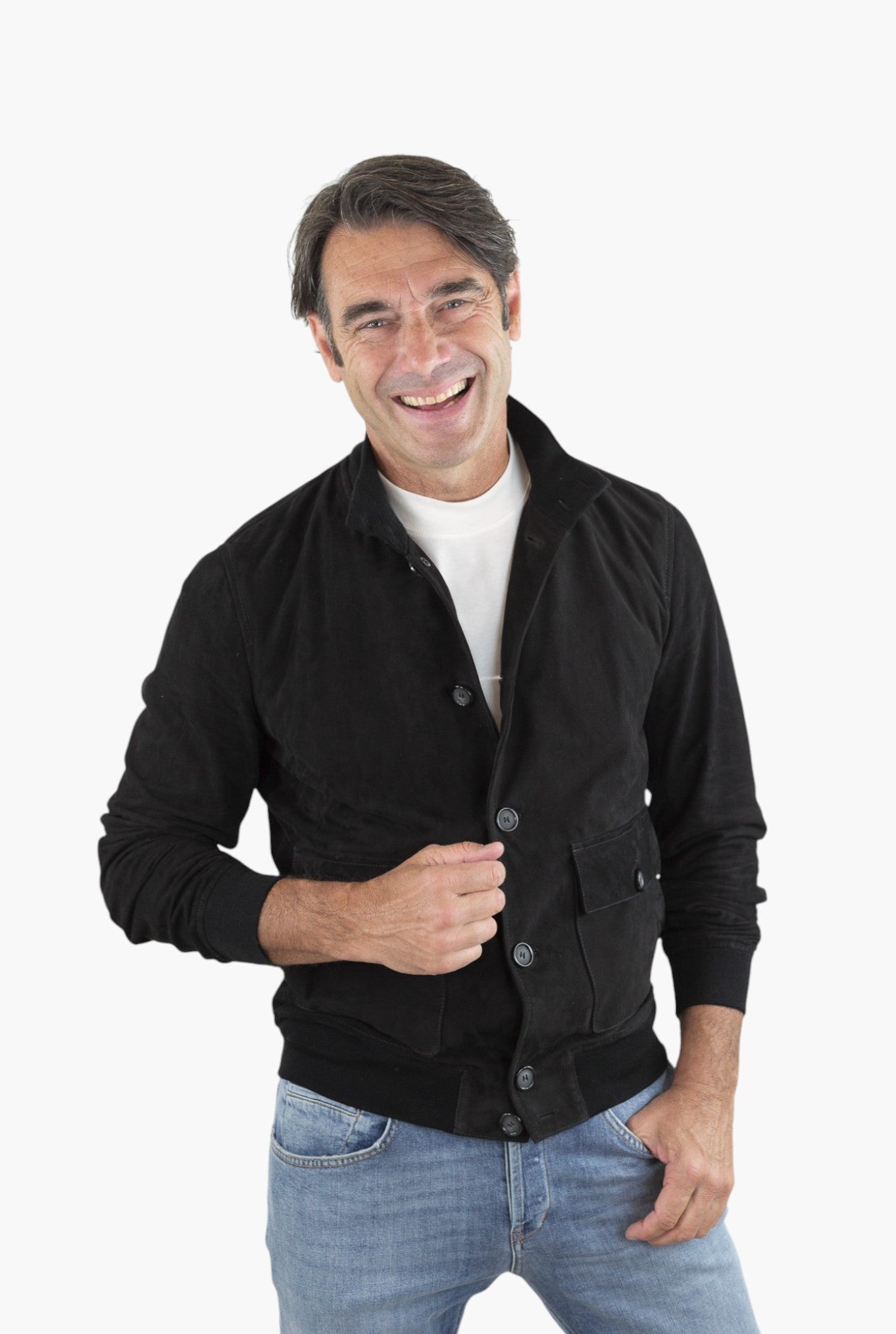 CONTRASTWAY Giubbotto Suede Light Wash Nero