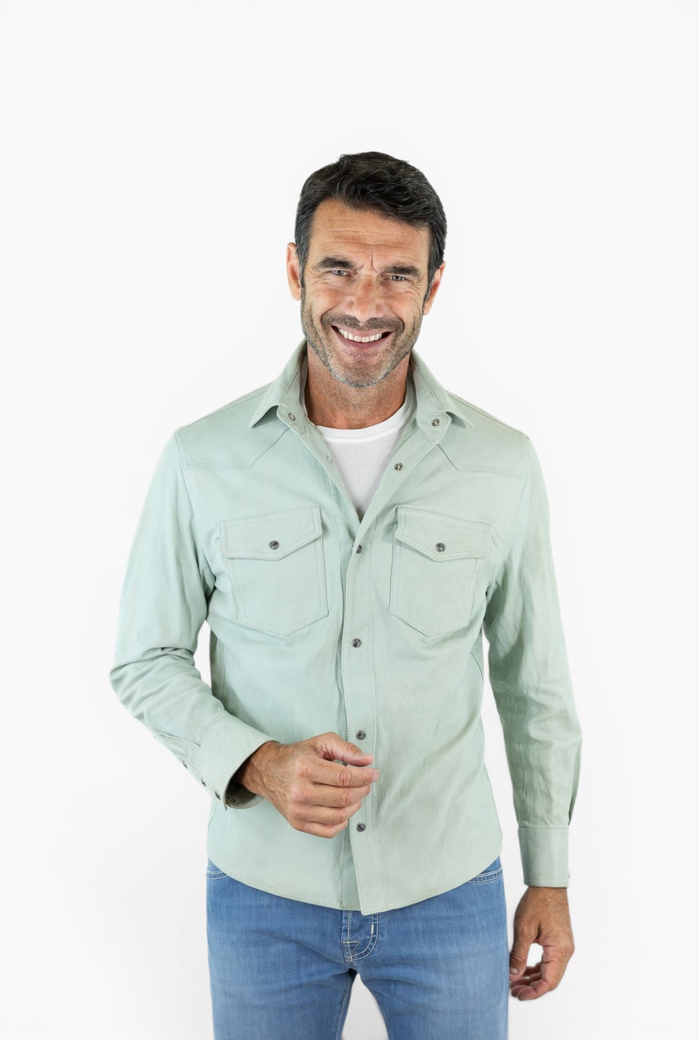 CONTRASTWAY Camicia Texana Nabuk Verde Chiaro