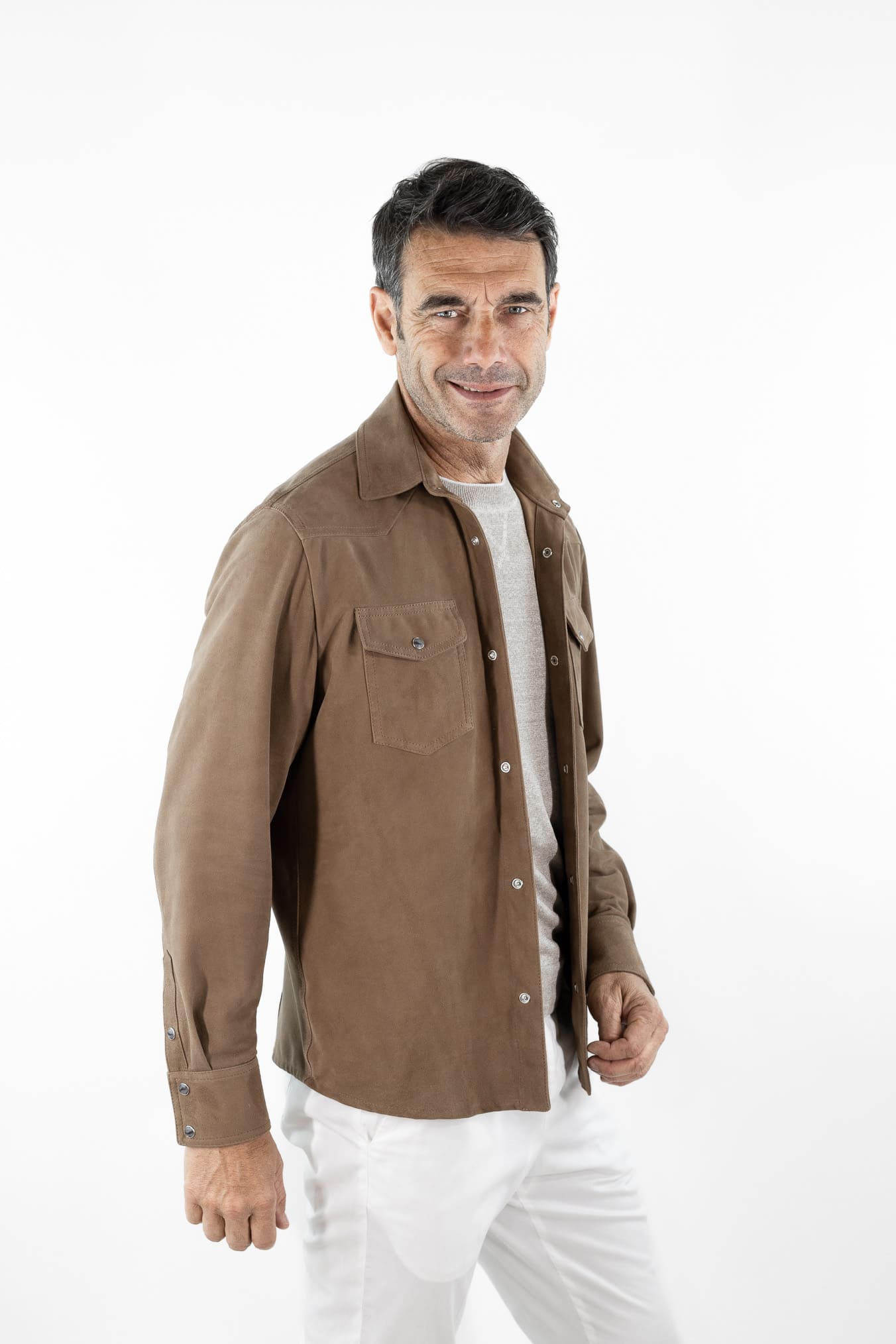 CONTRASTWAY Camicia Suede Texana Tabacco