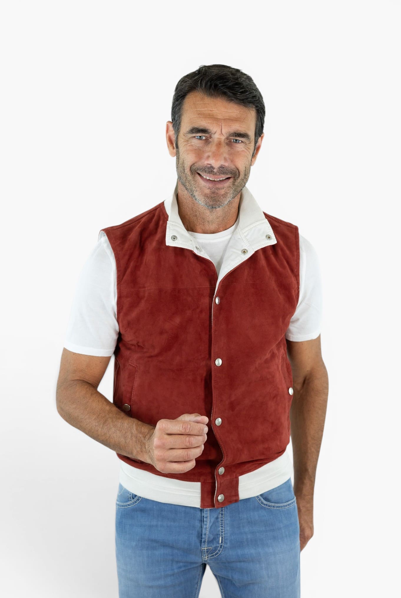 CONTRASTWAY Gilet Suede Light Wash Rosso