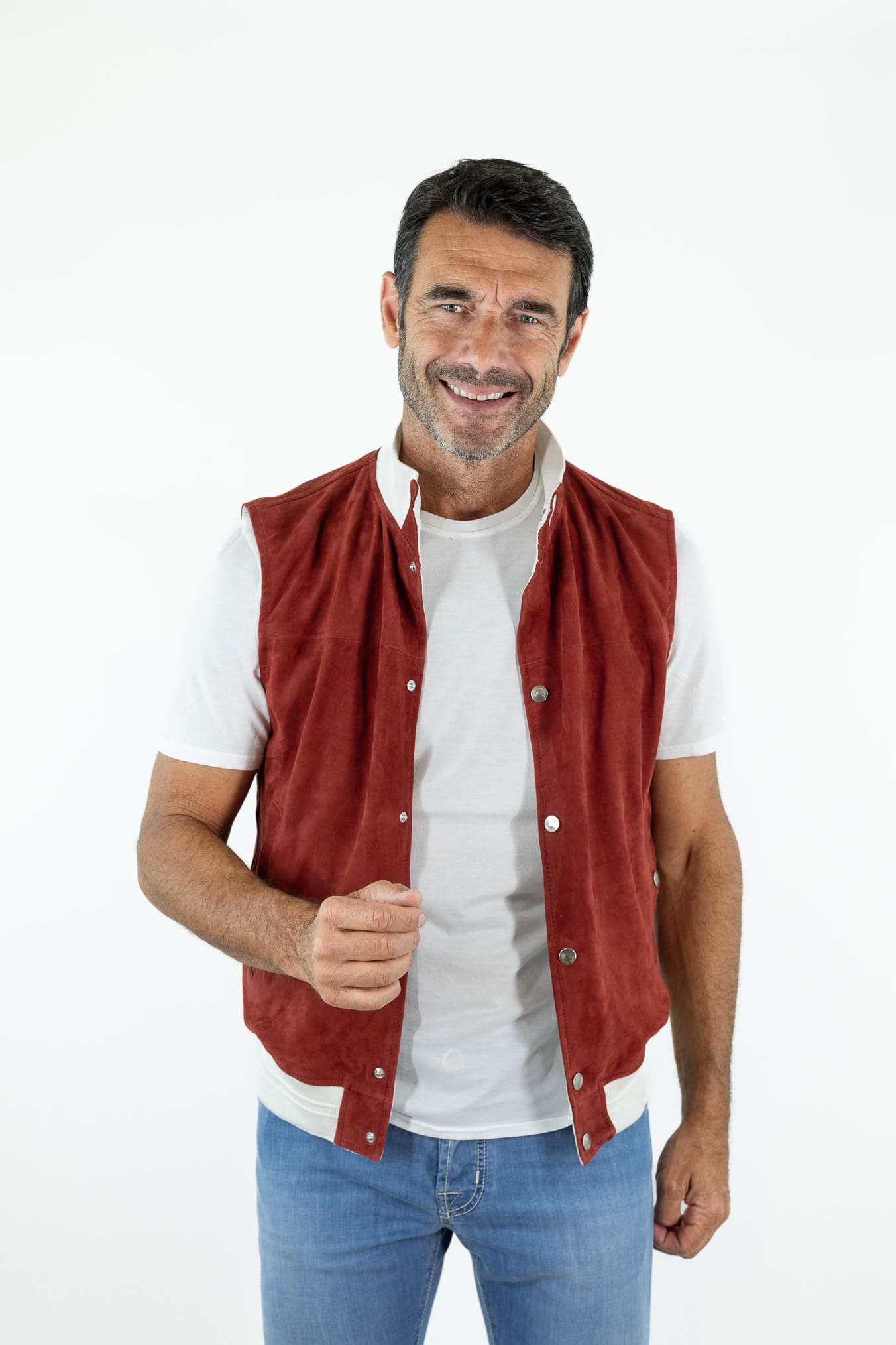 CONTRASTWAY Gilet Suede Light Wash Rosso