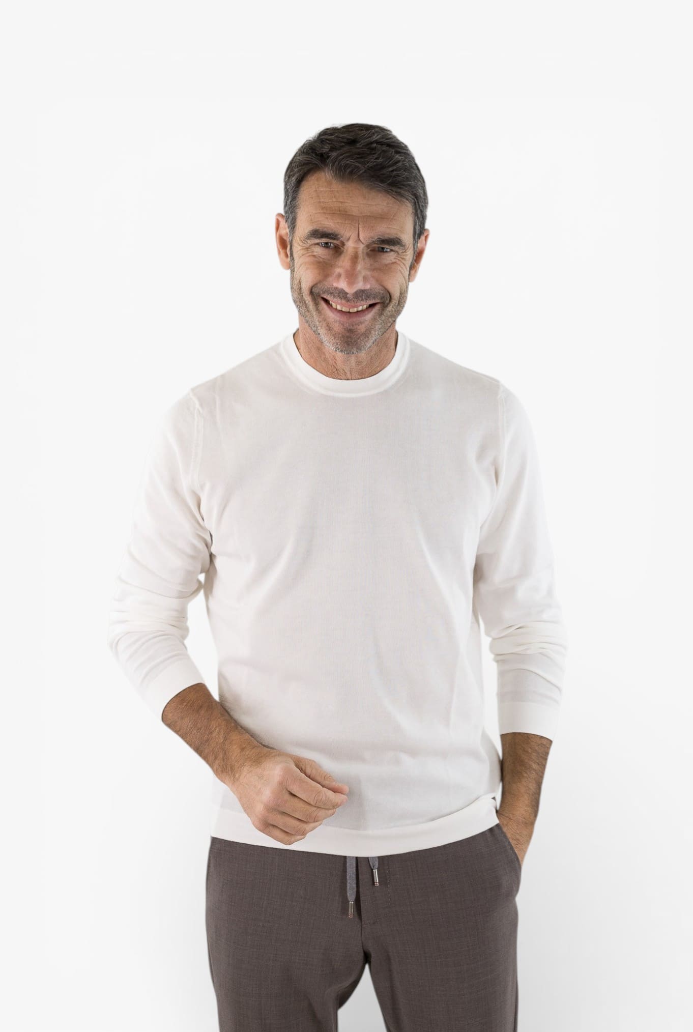 DRUMOHR Girocollo Cotone Frosted Maniche Lunghe Bianco