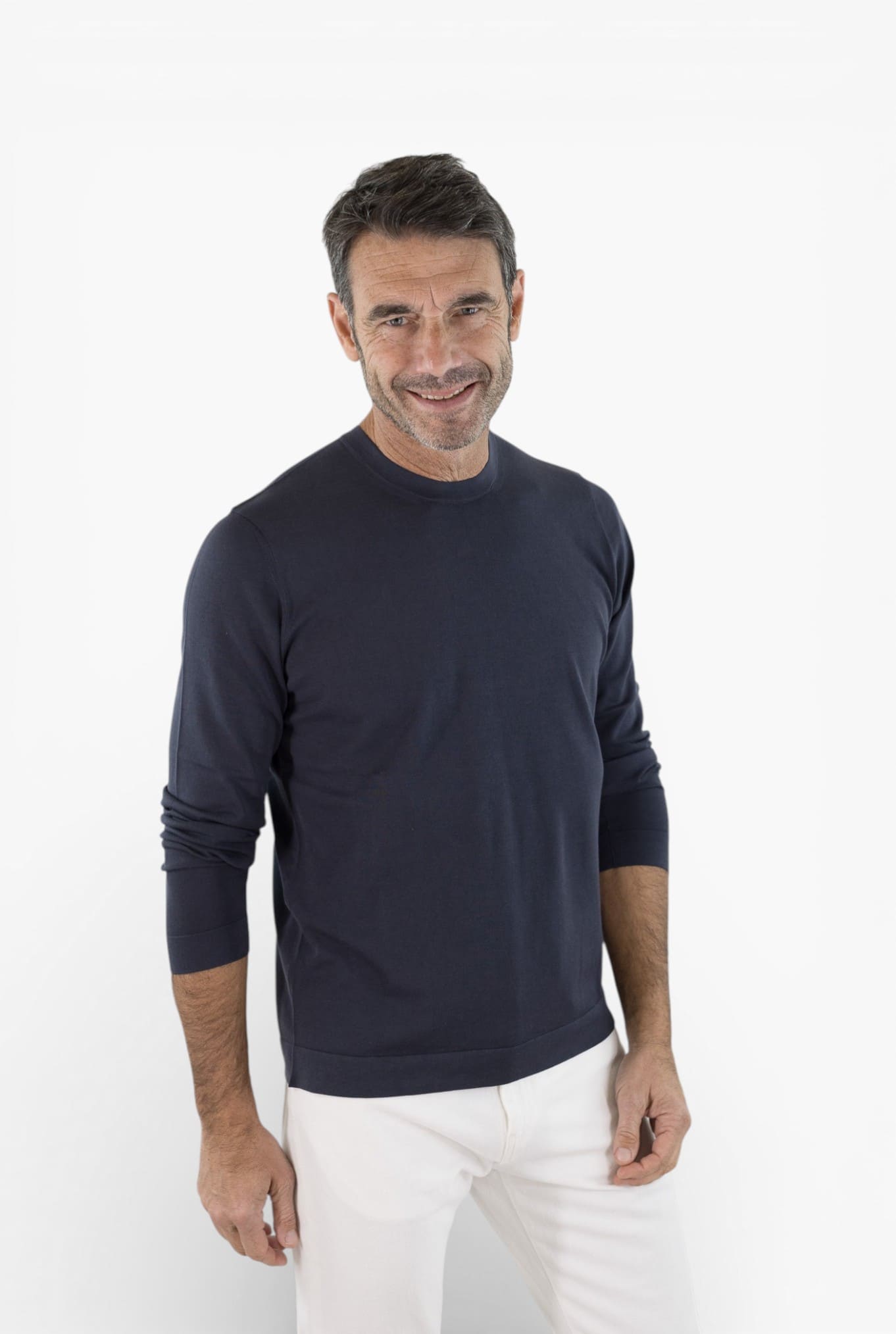 DRUMOHR Girocollo Cotone Frosted Maniche Lunghe Blu