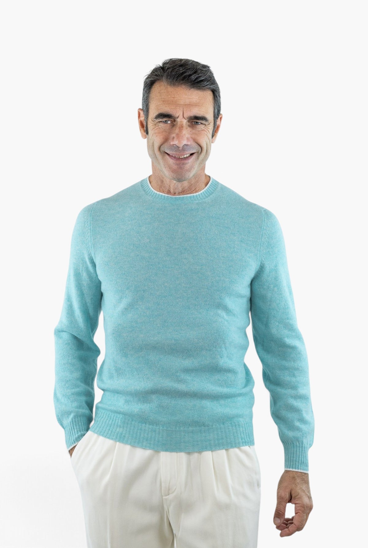 FEDELI Girocollo Cashmere "Argentina Persia" Turchese Mélange