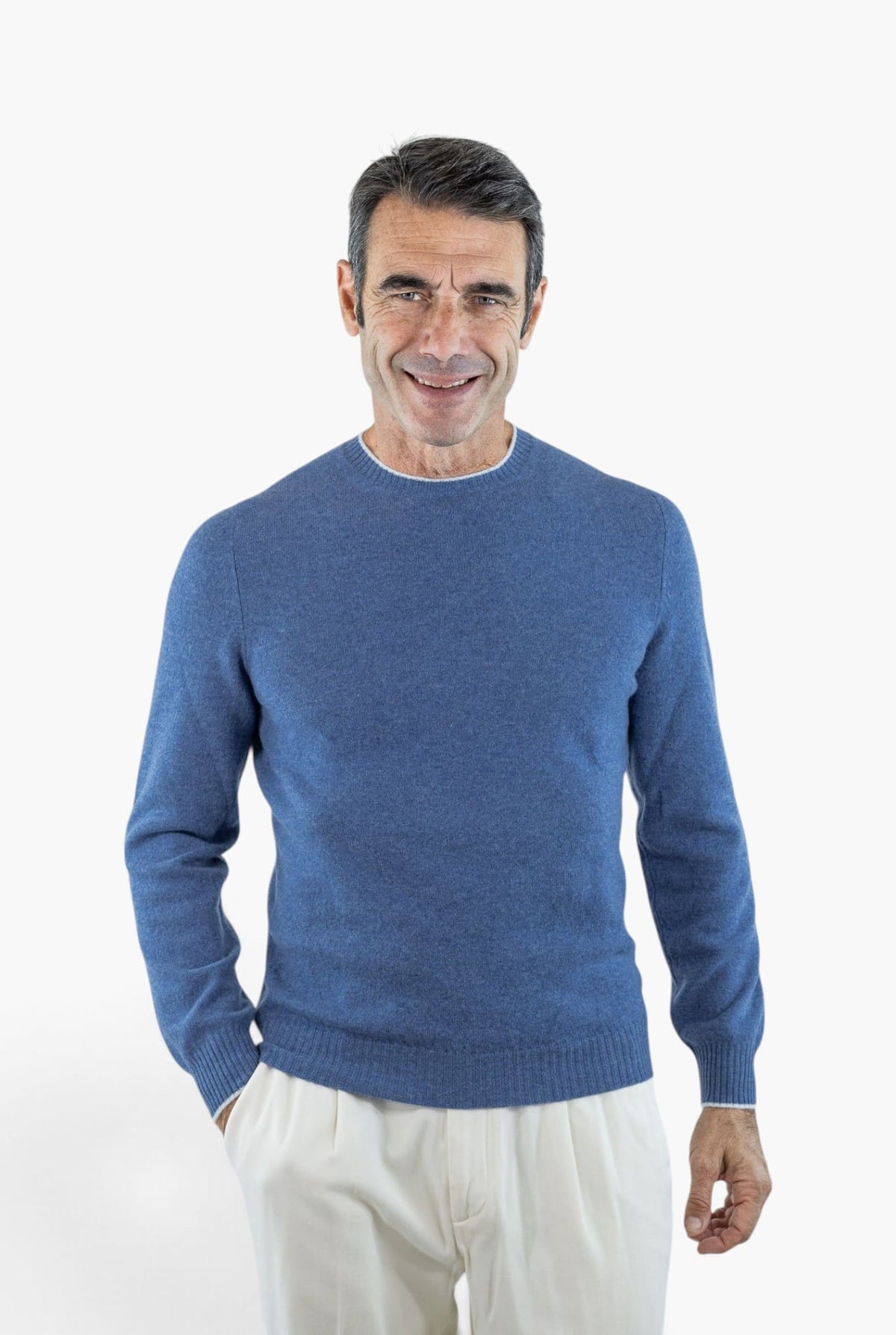 FEDELI Girocollo Cashmere "Argentina Persia" Blu Denim