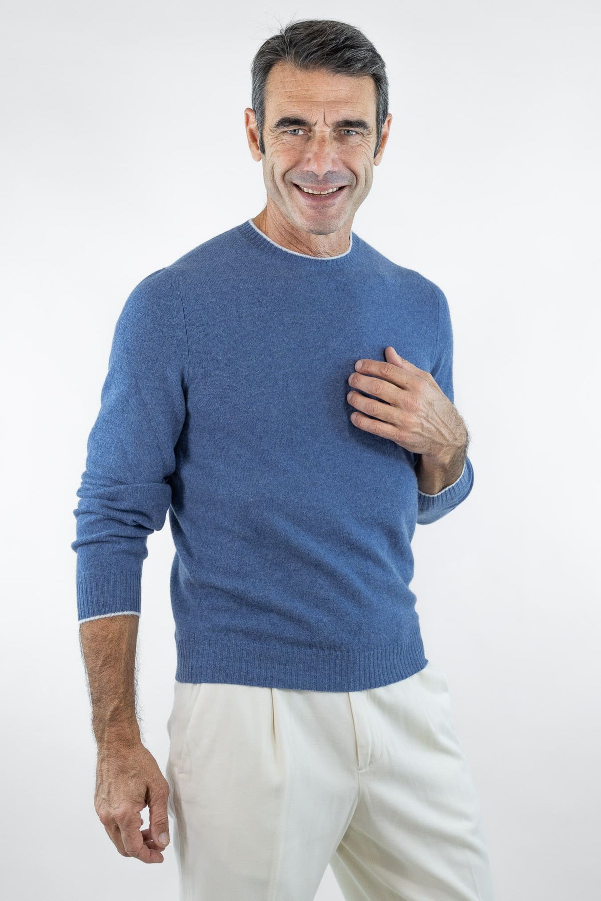 FEDELI Girocollo Cashmere "Argentina Persia" Blu Denim
