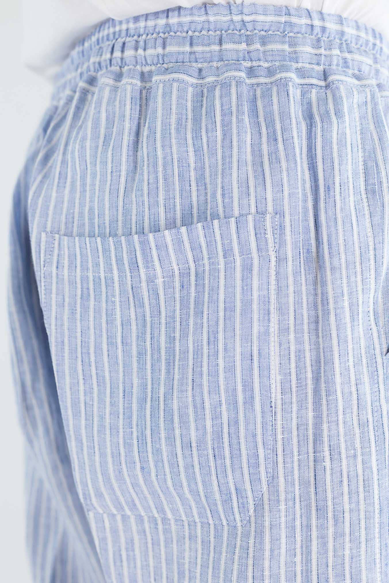 FEDELI Pantaloni Lino Rigato Comfort "Bonifacio" Celeste/Bianco