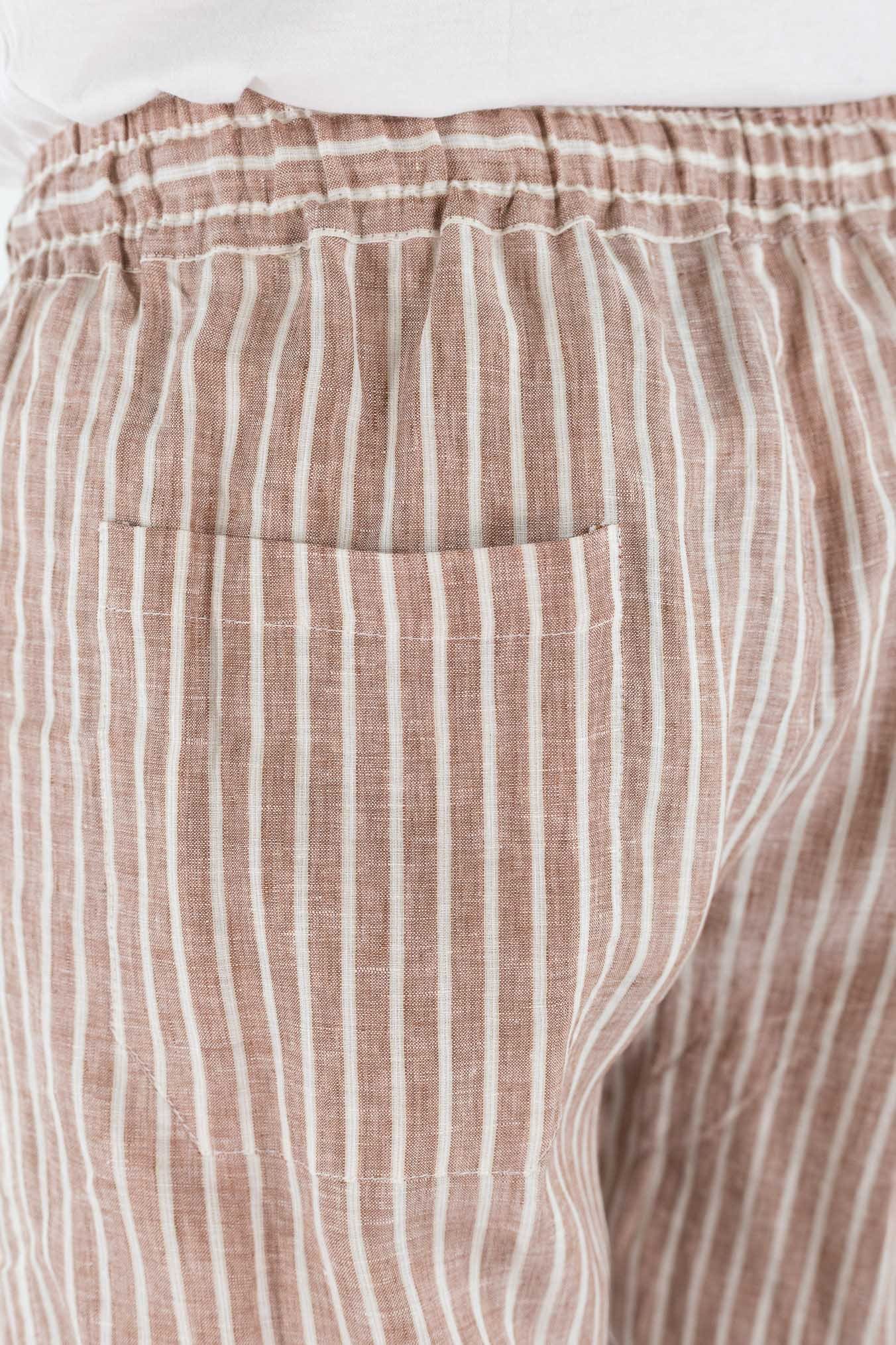 FEDELI Pantaloni Lino Rigato Comfort "Bonifacio" Marrone/Bianco