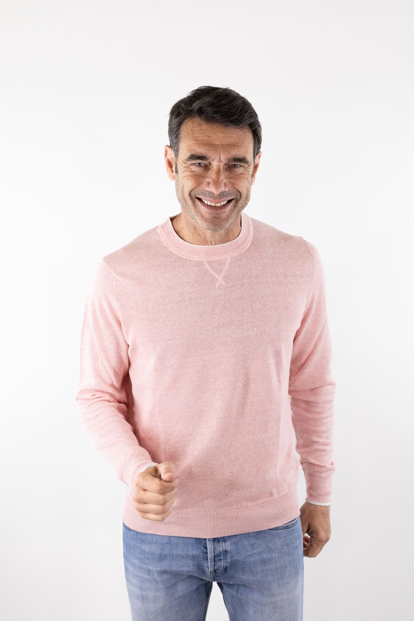 FEDELI Girocollo "David" Lino Cotone Bicolore Salmone