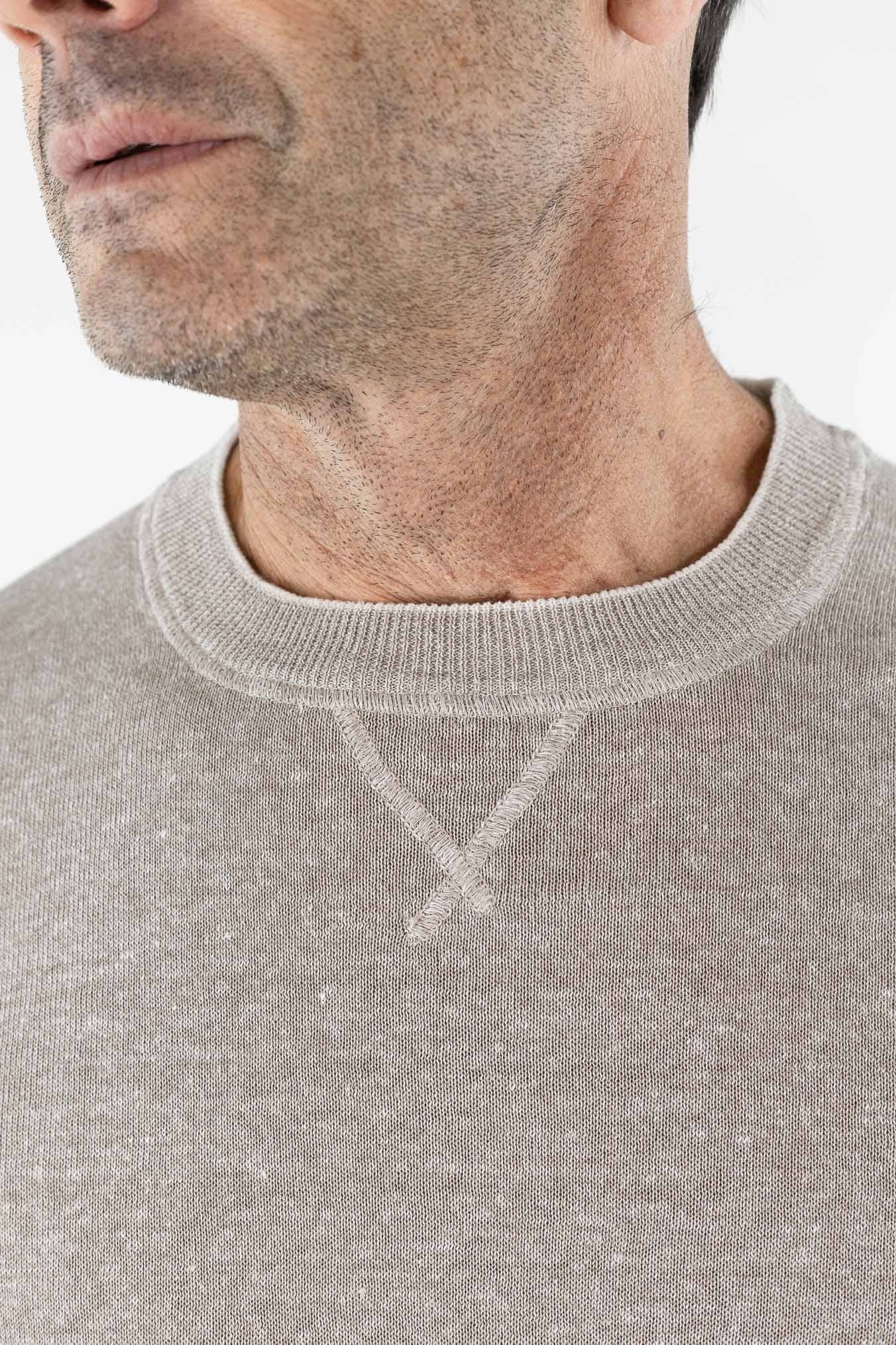FEDELI Girocollo "David" Lino Cotone Bicolore Beige