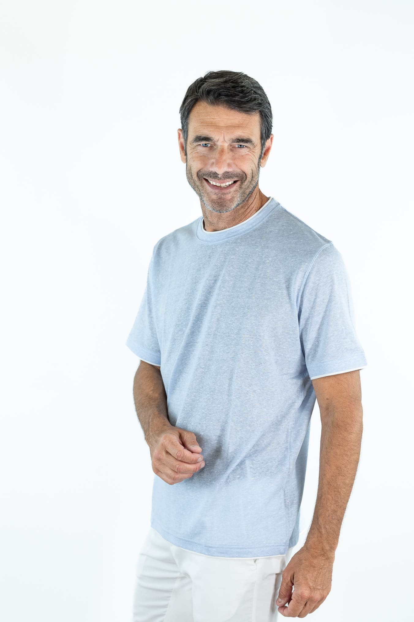 FEDELI T-Shirt "Duo" Jersey Mèlange Celeste