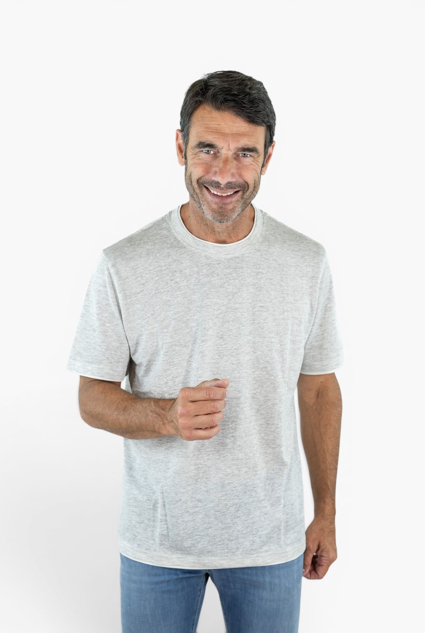 FEDELI T-Shirt "Duo" Jersey Mèlange Grigio Chiaro