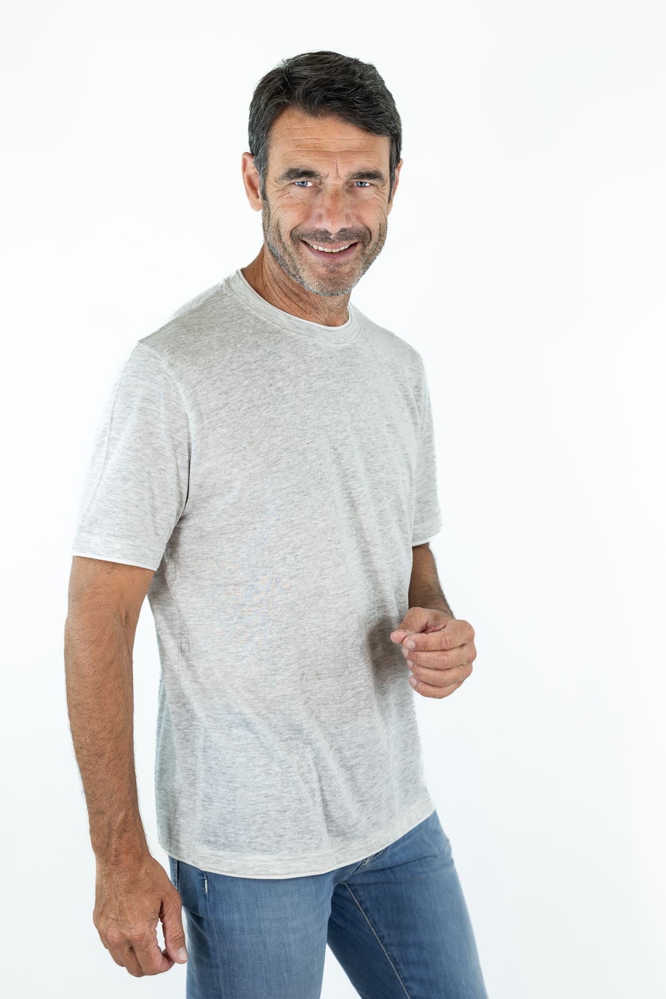 FEDELI T-Shirt "Duo" Jersey Mèlange Grigio Chiaro