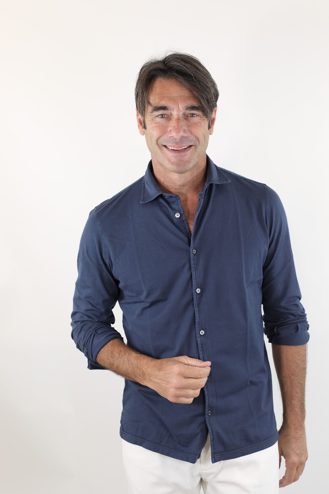 FEDELI Camicia "Jason" Jersey Cotone Blu Navy