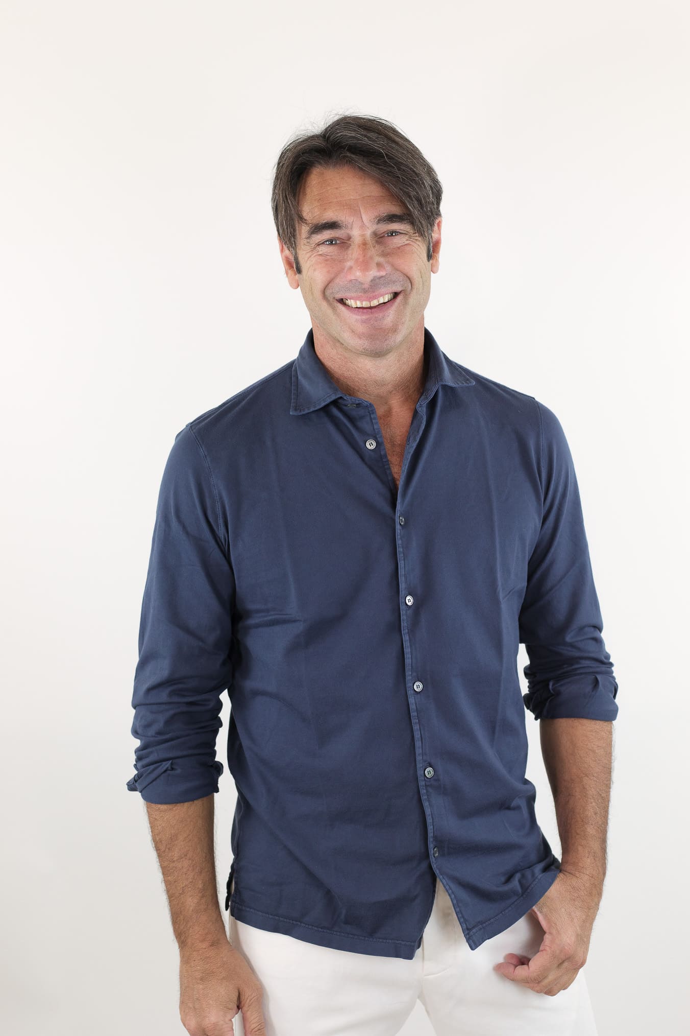 FEDELI Camicia "Jason" Jersey Cotone Blu Navy